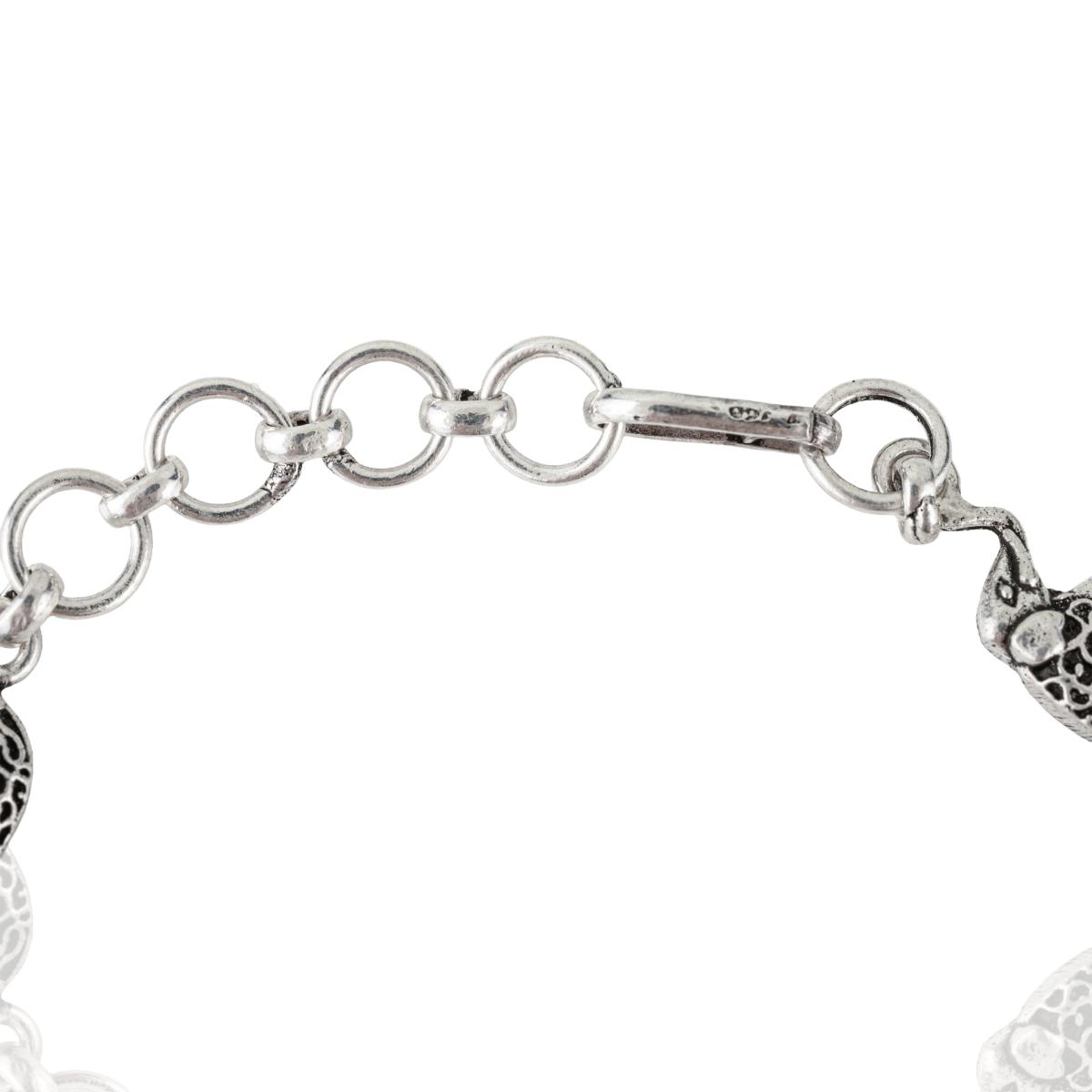 Oxidized Silver Elephant Link Chain Bracelet