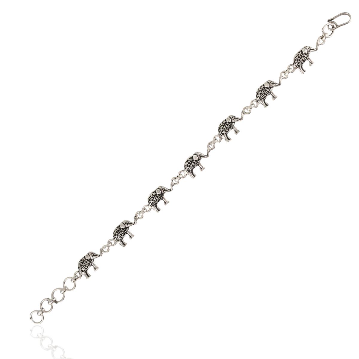 Oxidized Silver Elephant Link Chain Bracelet