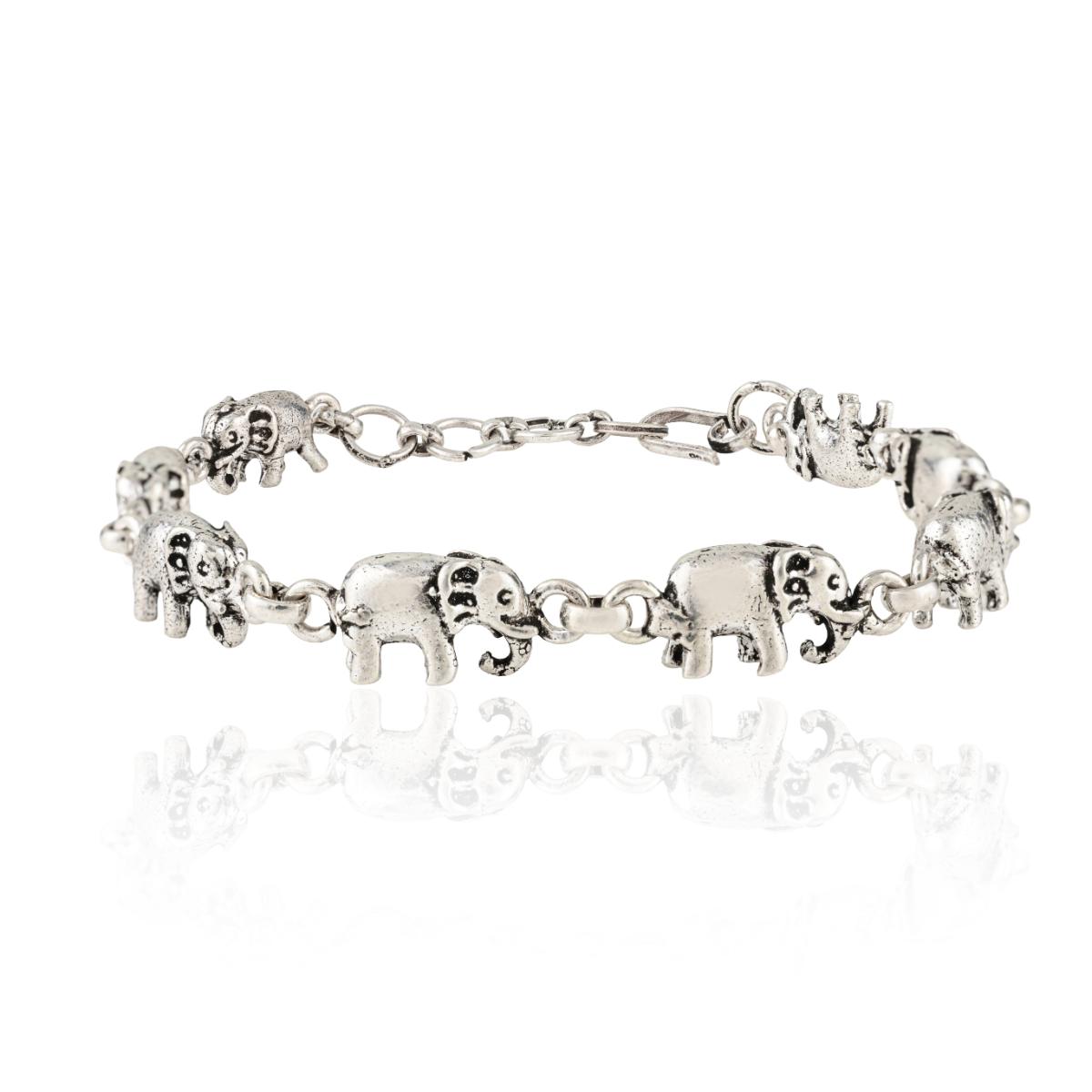 Oxidized Sterling Silver Walking Elephant Link Bracelet