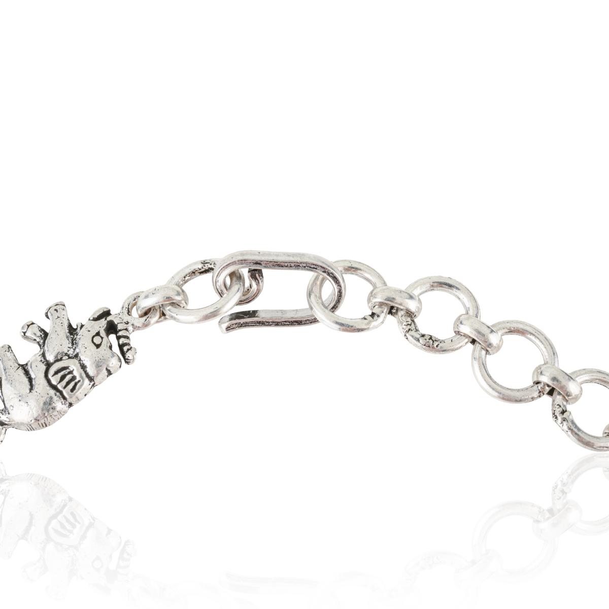 Oxidized Silver Elephant Link Chain Bracelet