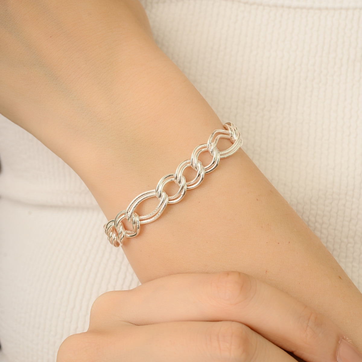 Sterling Silver Double Oval Link Chain Bracelet