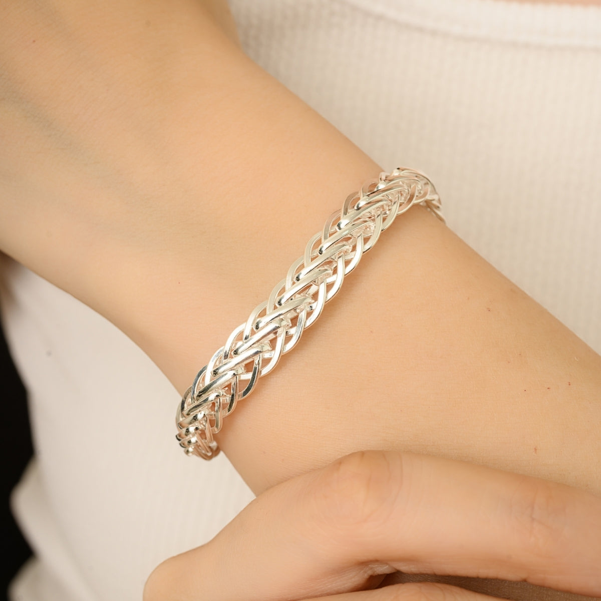 Sterling Silver Wide Woven Mesh High Polish Braided Chain Bracelet