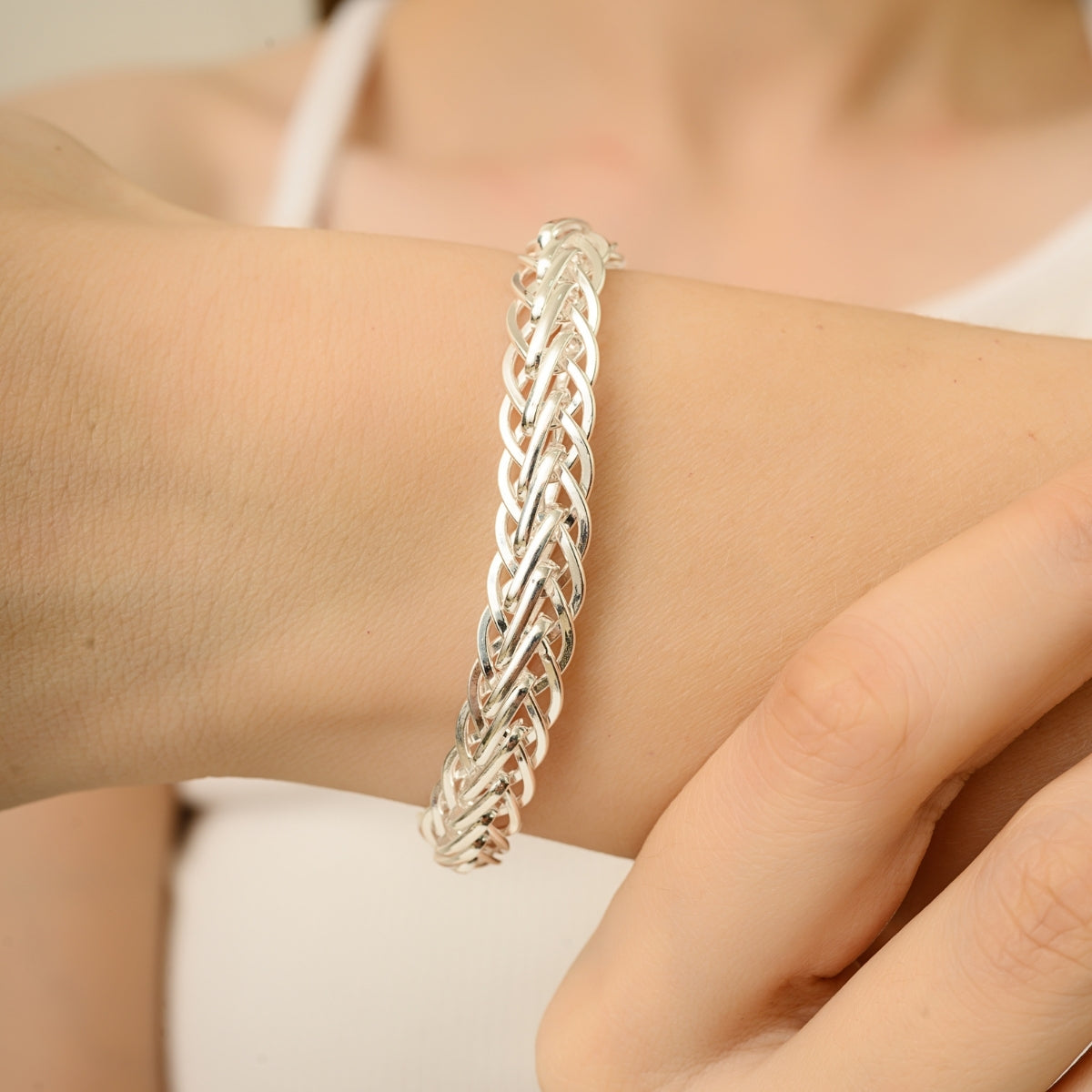 Sterling Silver Wide Woven Mesh High Polish Braided Chain Bracelet