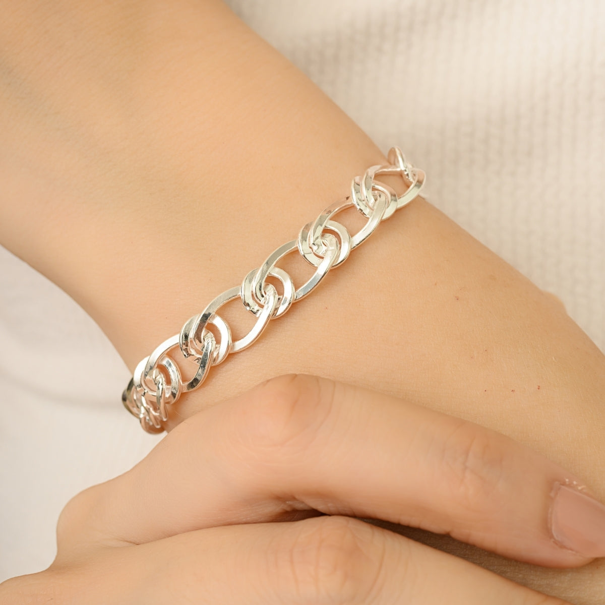 Solid 925 Silver Flat Double Everyday Link Chain Bracelet