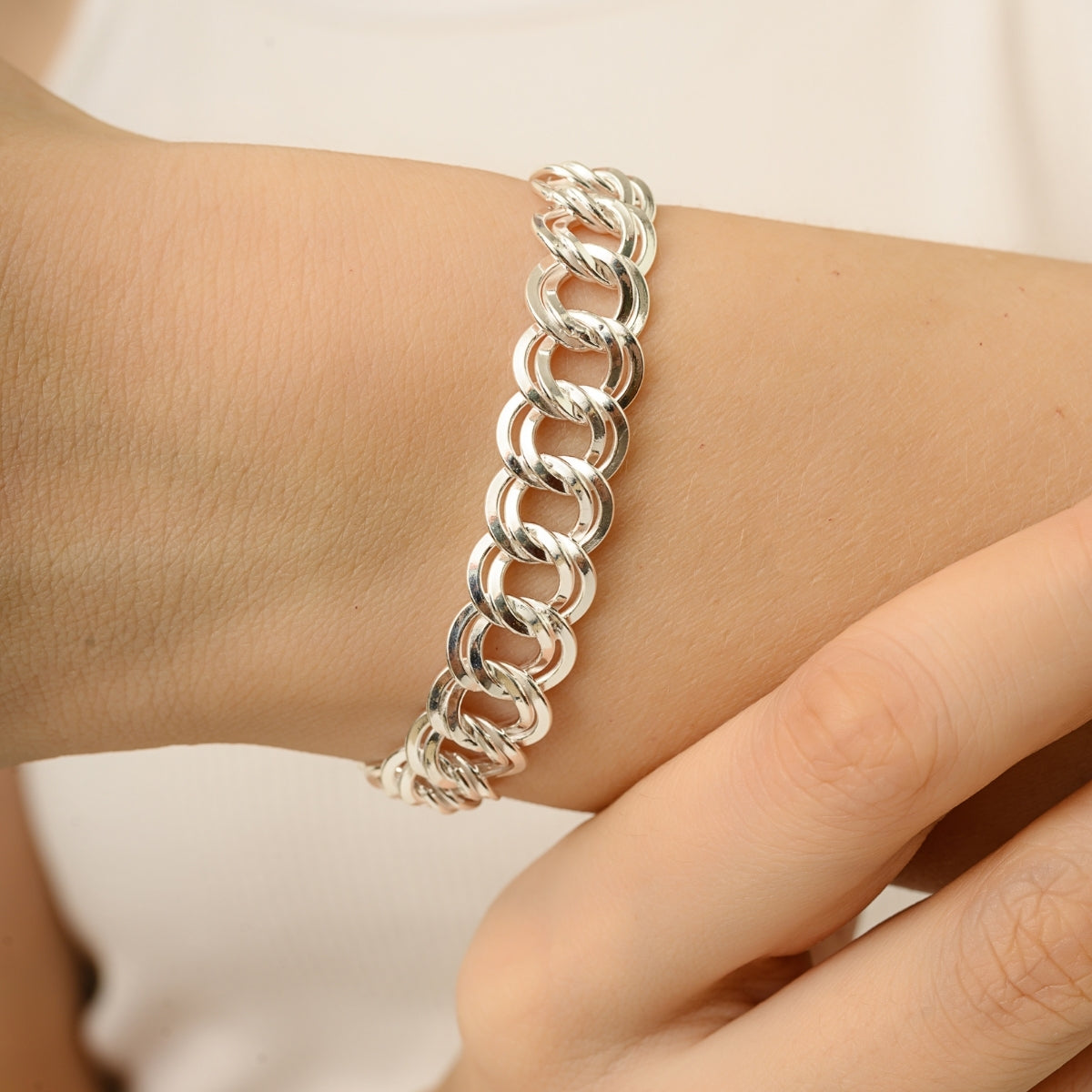 Heavy Mens Silver Chain Bracelet - Chunky Twin Curb Design