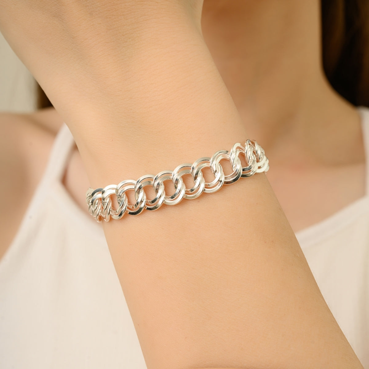 Heavy Mens Silver Chain Bracelet - Chunky Twin Curb Design