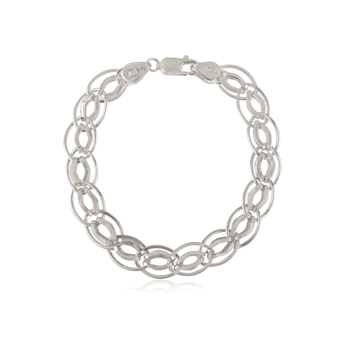 Sterling Silver Fancy Double Oval Bracelet | Interlocking Marquise Link