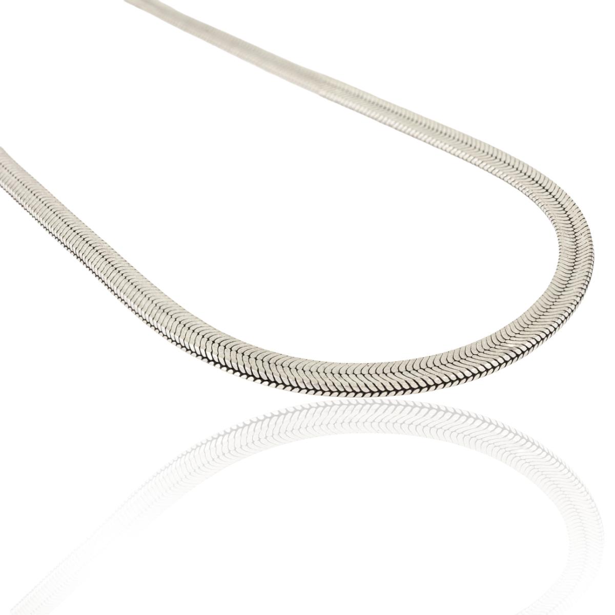 Sleek Silver Herringbone Unisex Necklace with Artisan Clasp