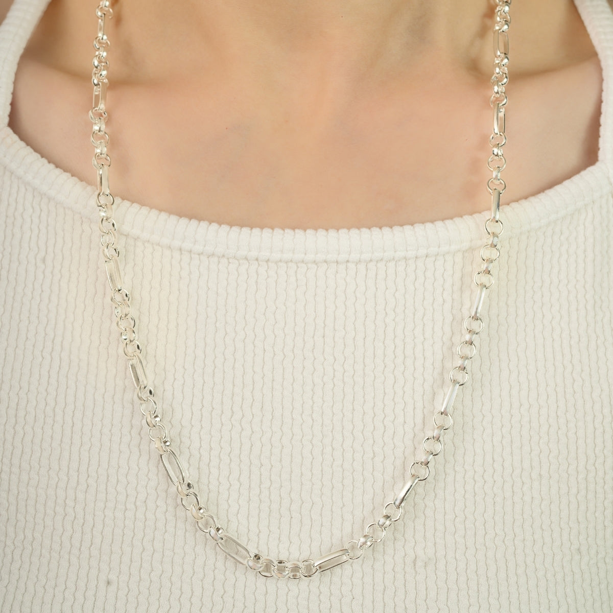 Solid Silver Unisex Figaro Chain Necklace