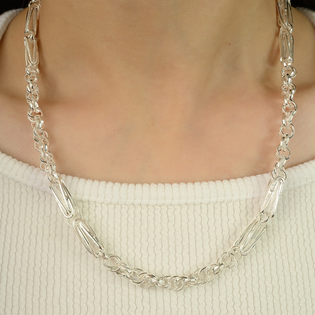 Heavy 925 Silver Statement Geometric Unisex Chain Necklace