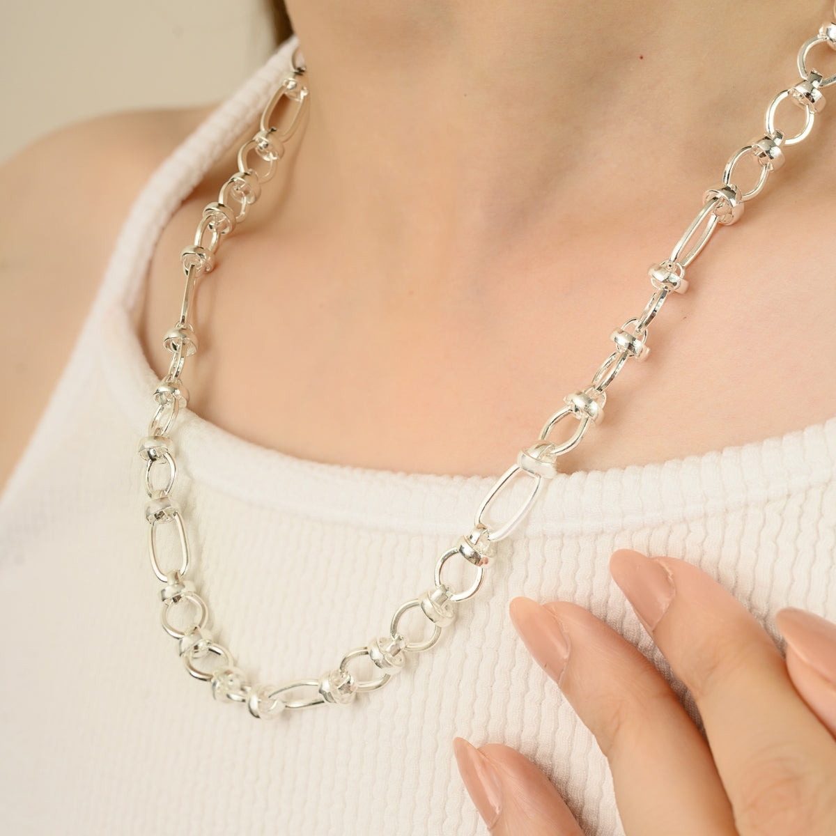 Sterling Silver Fancy Knotted Unisex Link Chain Necklace