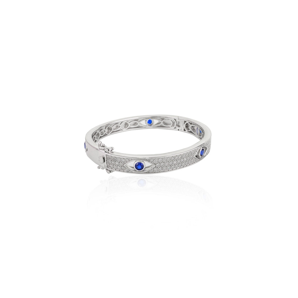 Silver Bangle with Evil Eye Charm