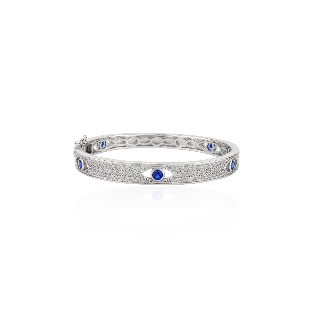 Silver Bangle with Evil Eye Charm