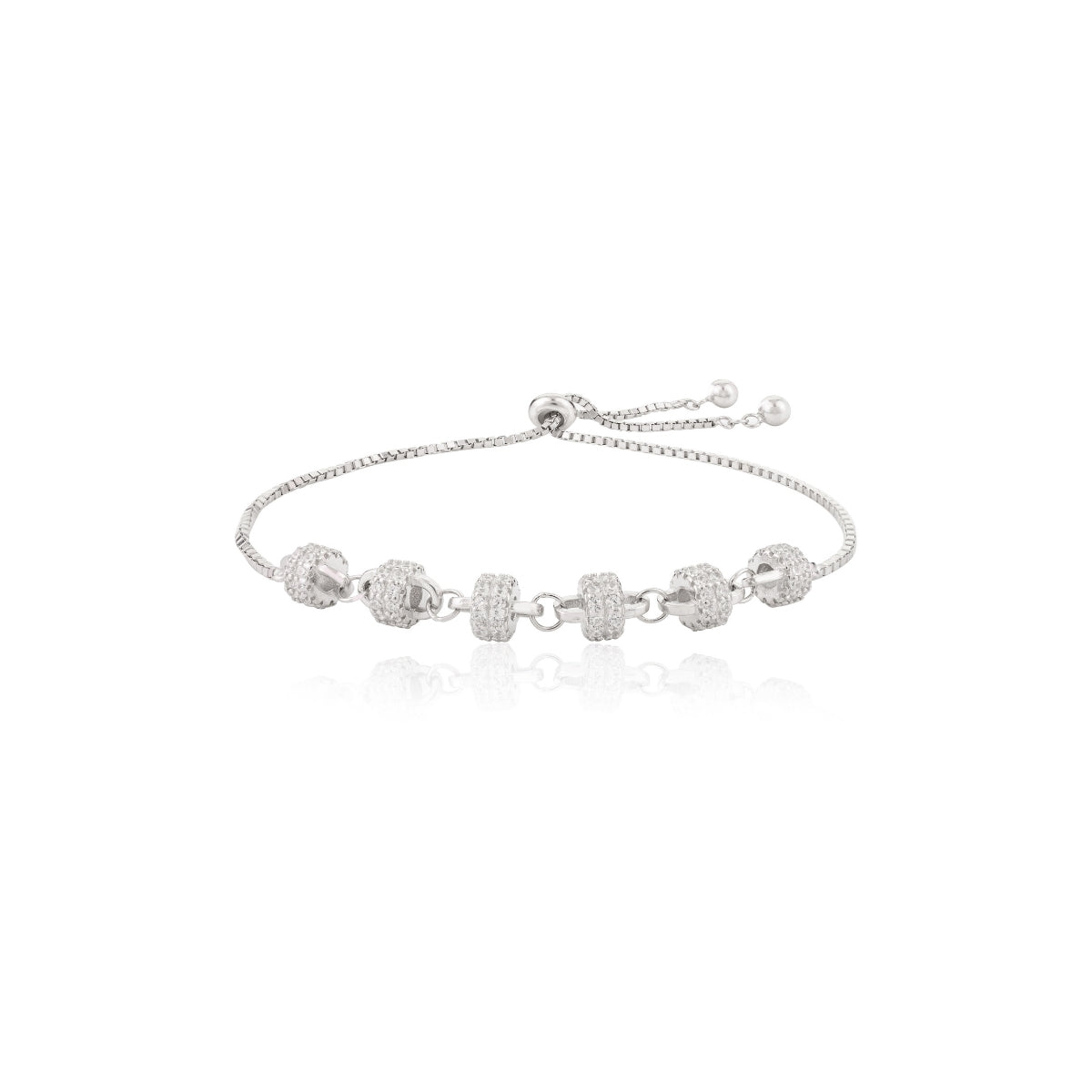 Sparkling Cz Crystals Beaded Adjustable Silver Bracelet