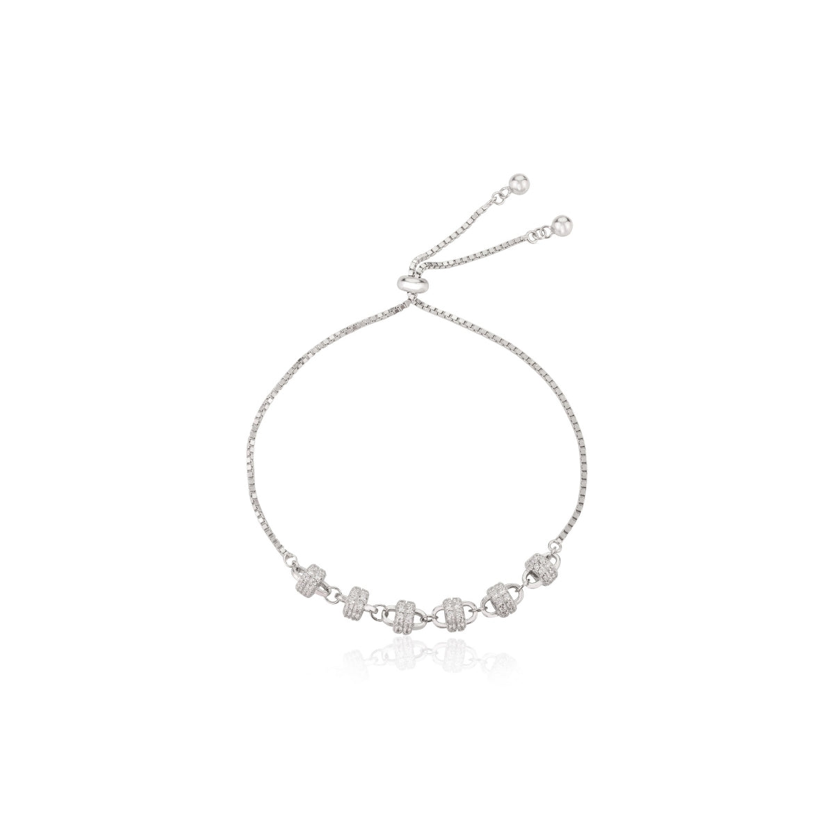 Sparkling Cz Crystals Beaded Adjustable Silver Bracelet