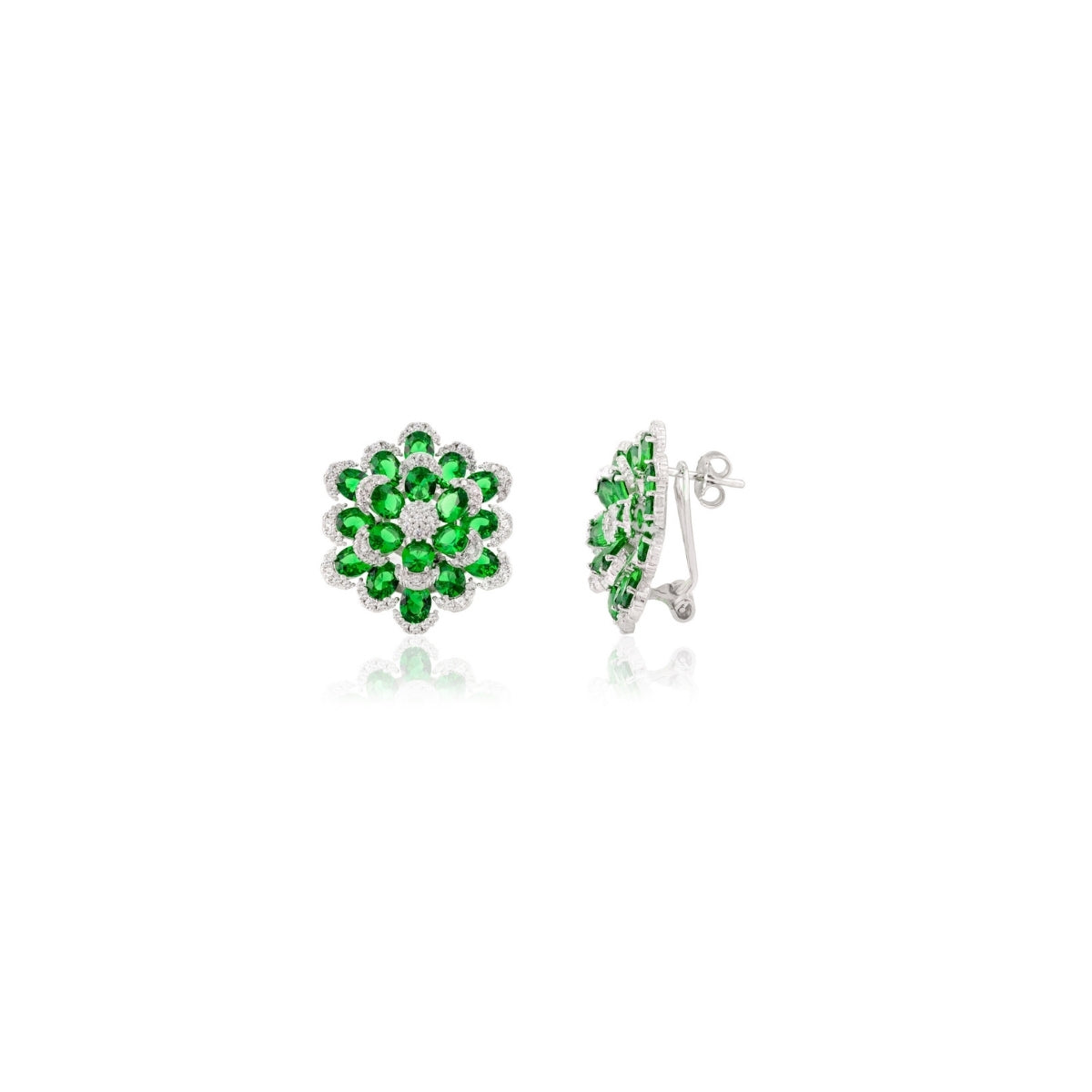 Emerald Floral Drops in Pure Silver and CZ