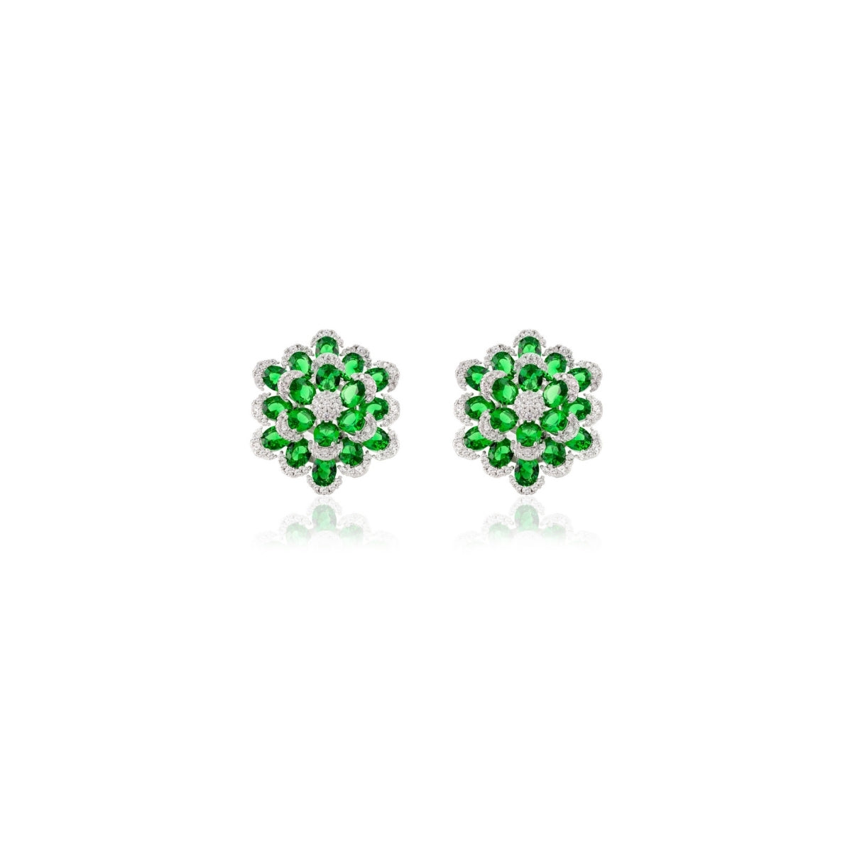 Emerald Floral Drops in Pure Silver and CZ