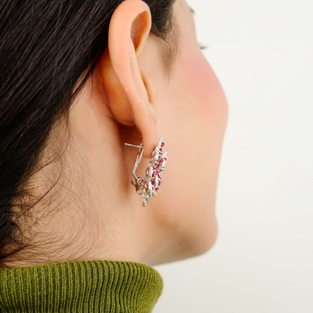 Sparkling Red Ruby CZ Diamonds Silver Earrings