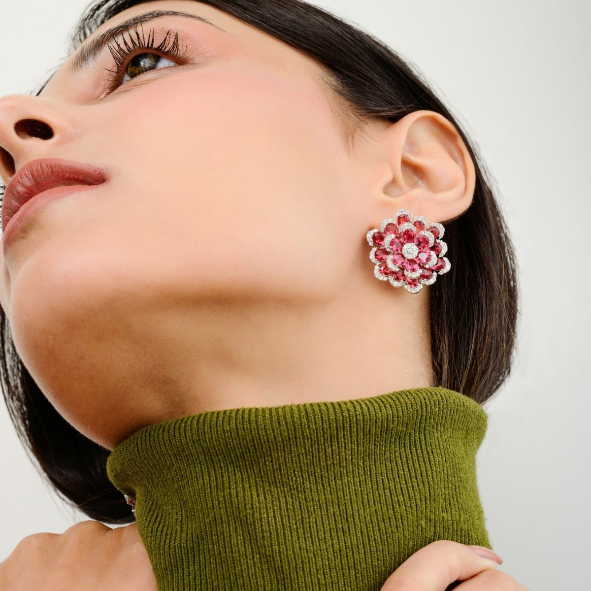 Sparkling Red Ruby CZ Diamonds Silver Earrings