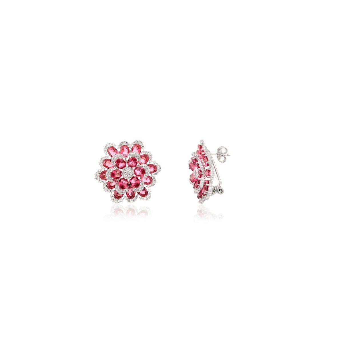Sparkling Red Ruby CZ Diamonds Silver Earrings