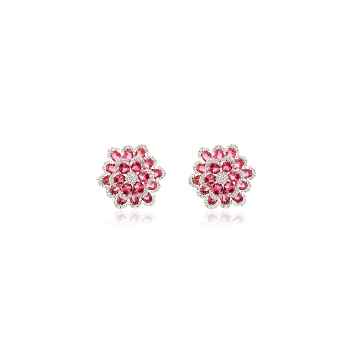 Sparkling Red Ruby CZ Diamonds Silver Earrings