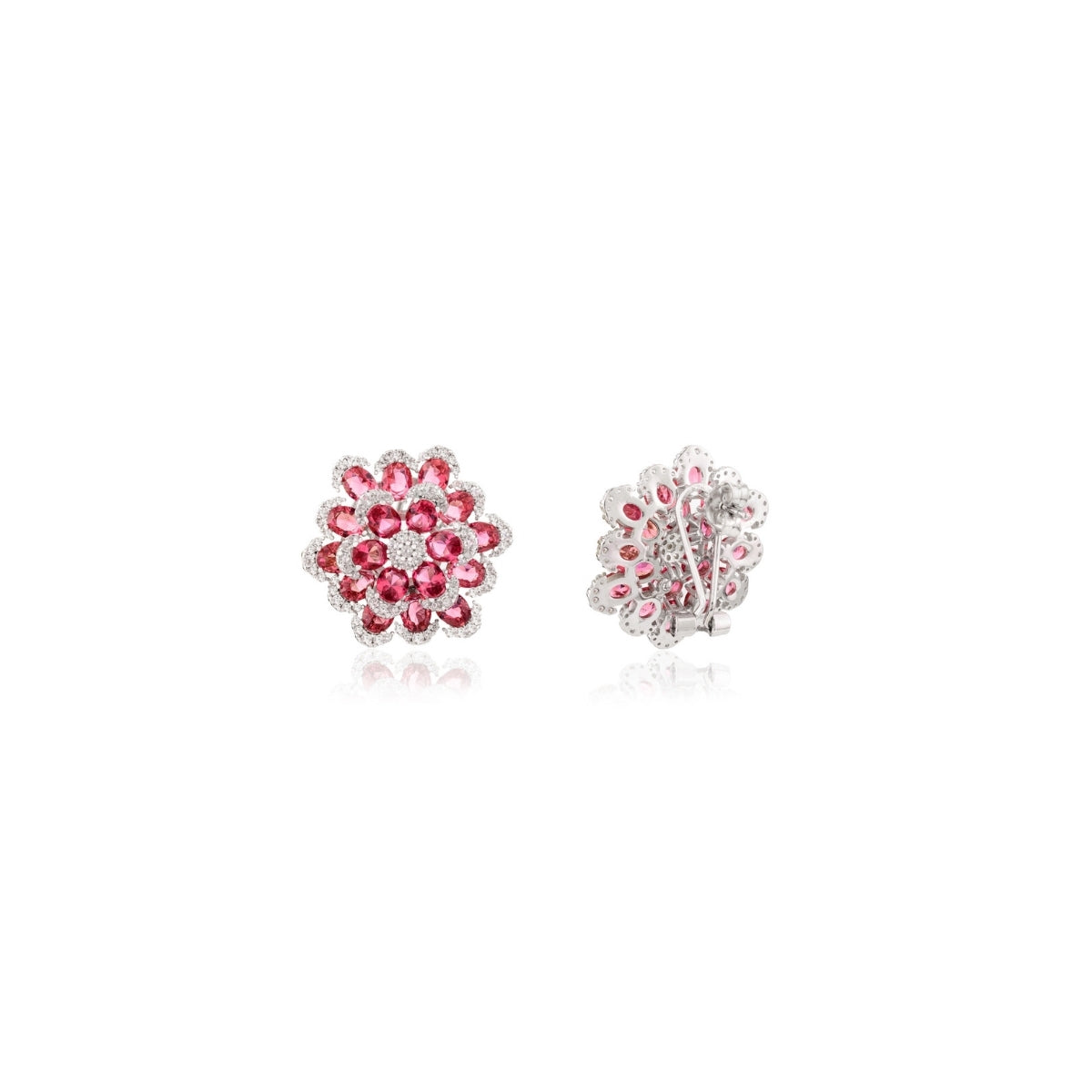 Sparkling Red Ruby CZ Diamonds Silver Earrings
