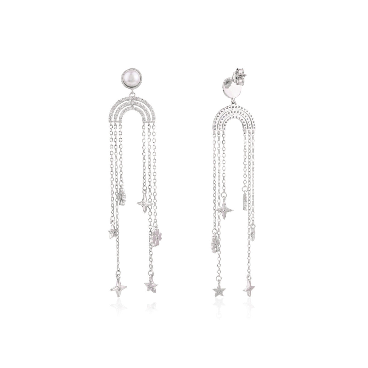Star Tassel Silver chain earrings
