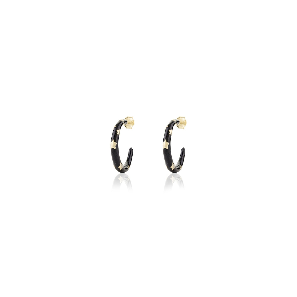 Stylish Black Enamel C Hoop Silver Earrings