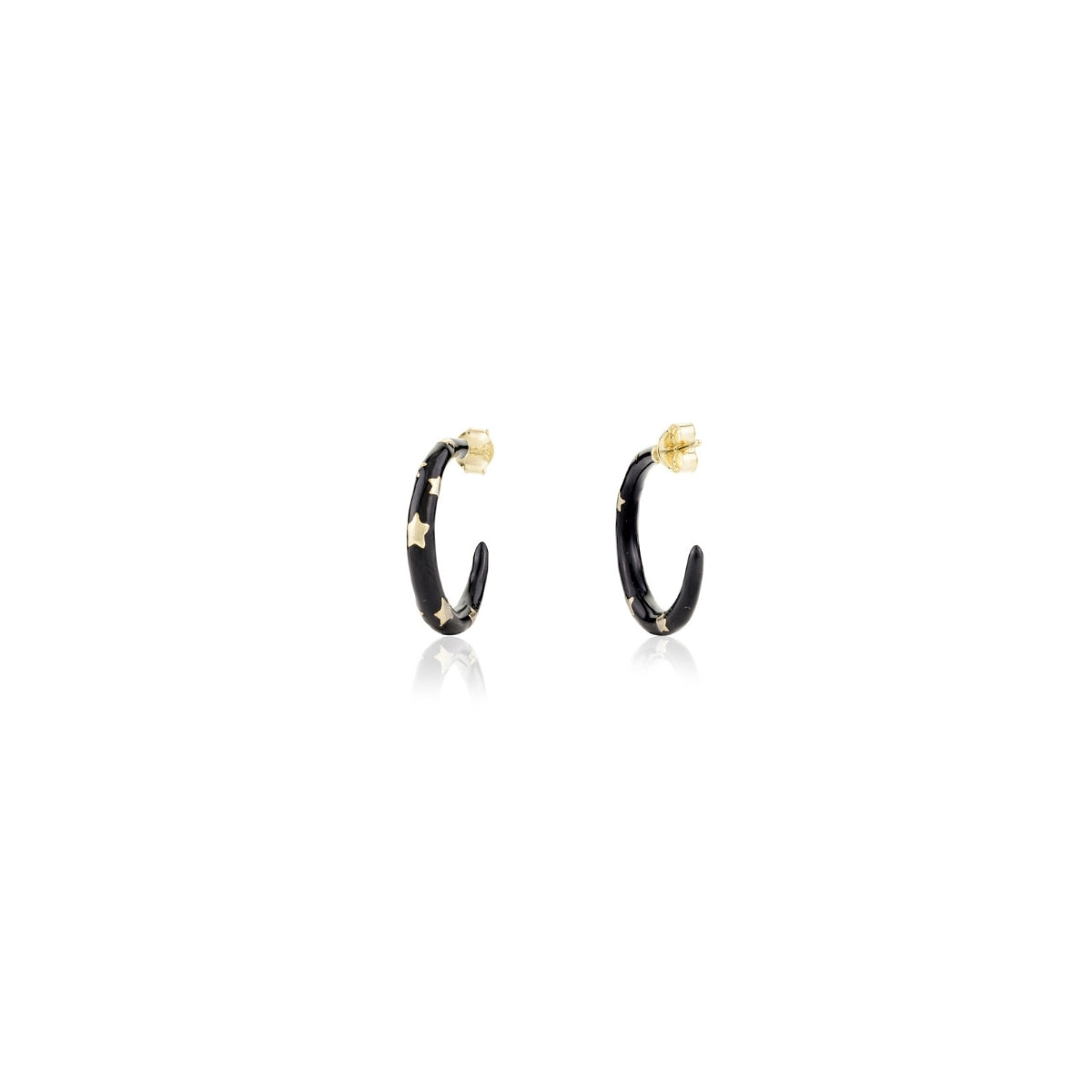 Stylish Black Enamel C Hoop Silver Earrings