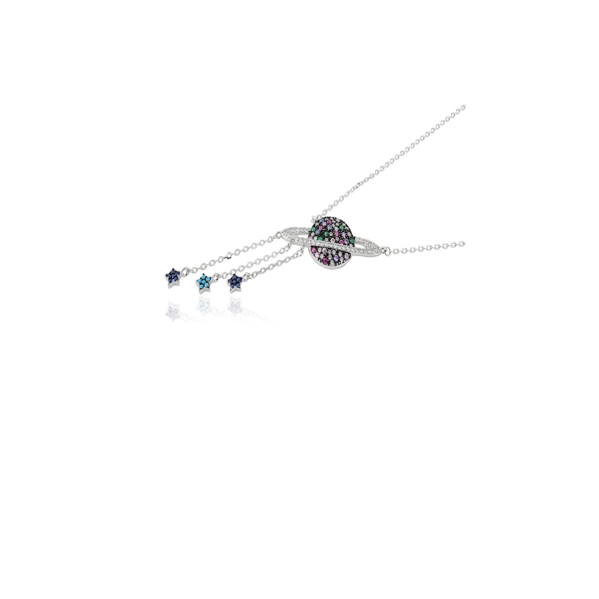 Trendy Dangling Star and Saturn Necklace in 925 Silver