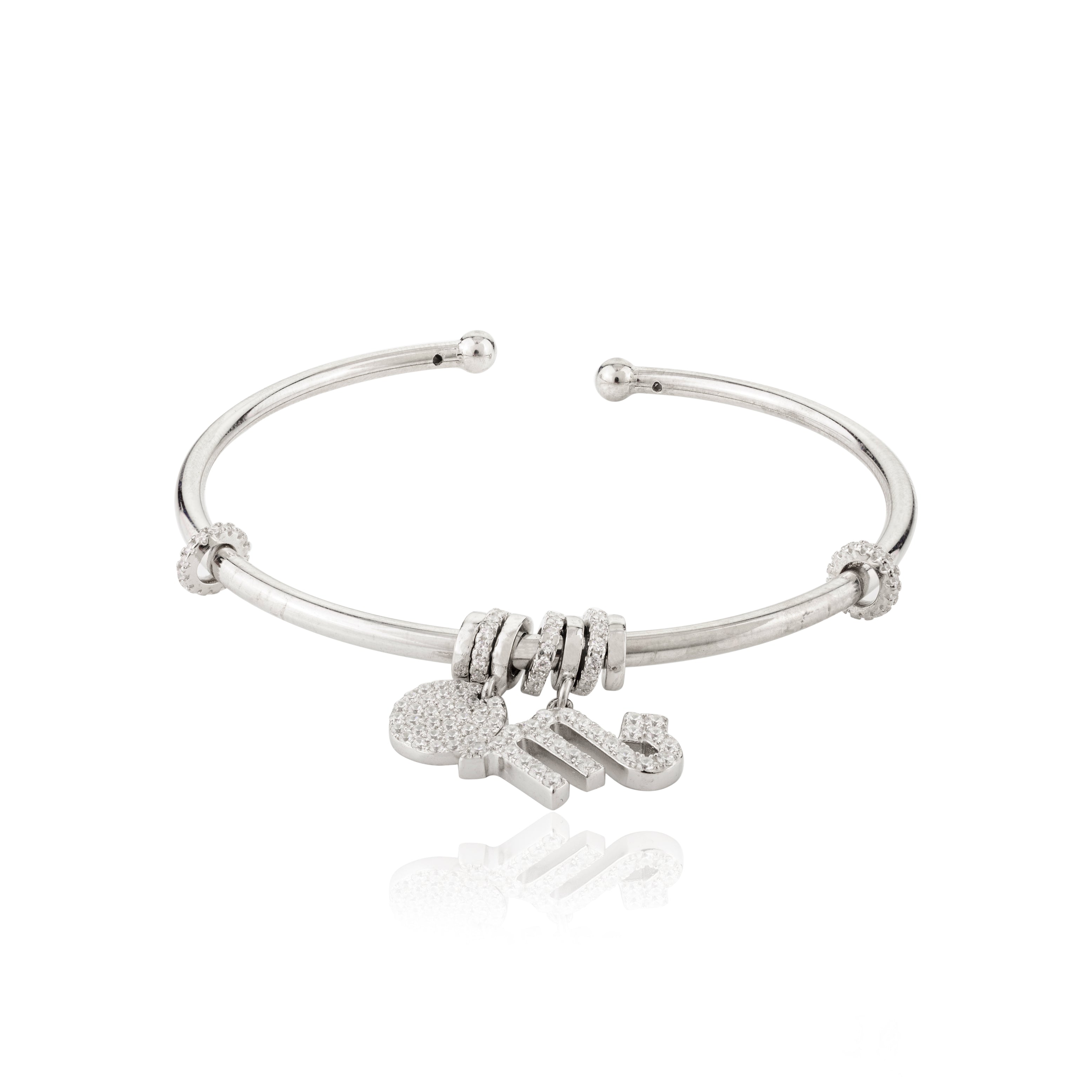 Trendy M Charm Silver Bangle for Women