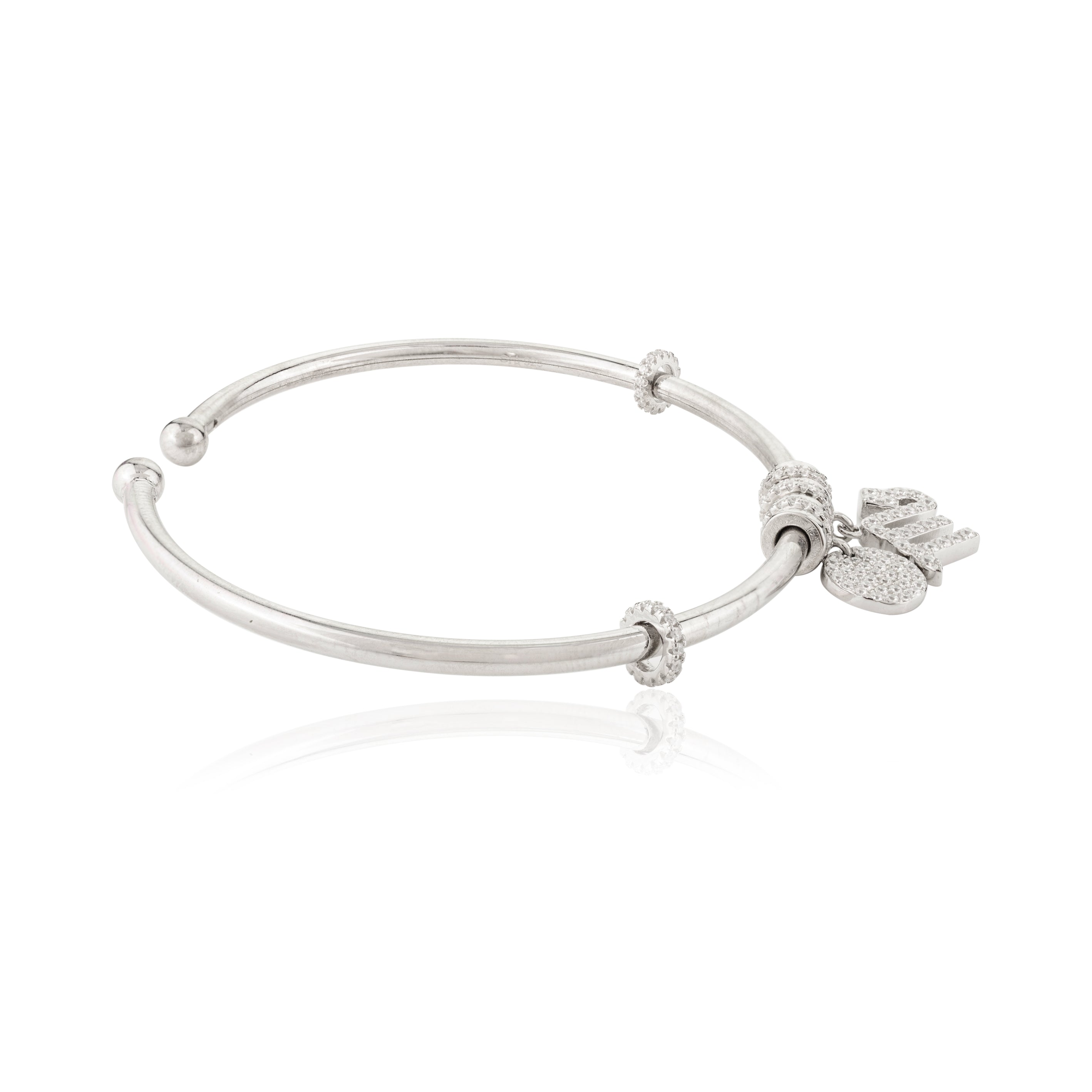 Trendy M Charm Silver Bangle for Women