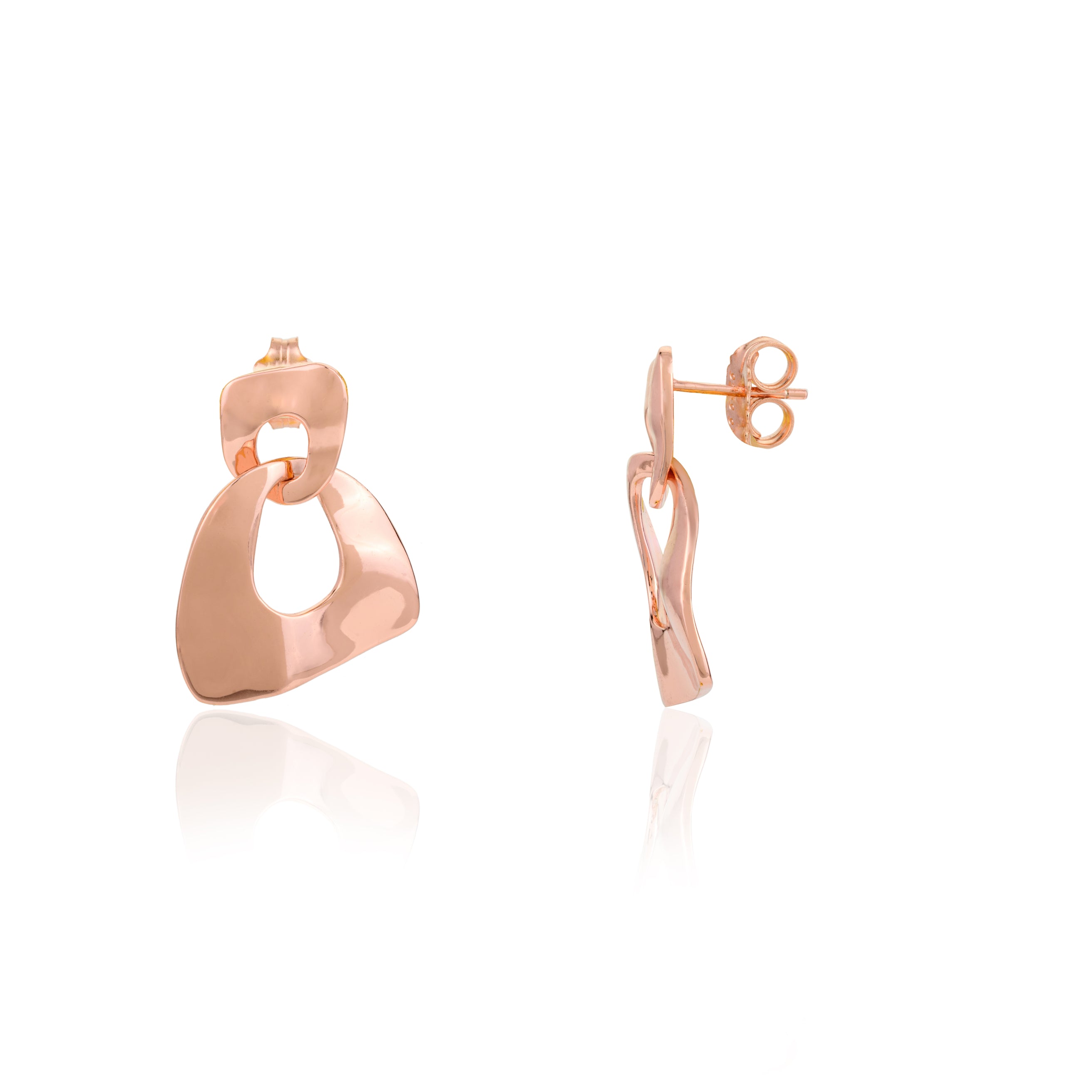 Trendy Twisted Silver Stud Earrings in Rose Gold Finish