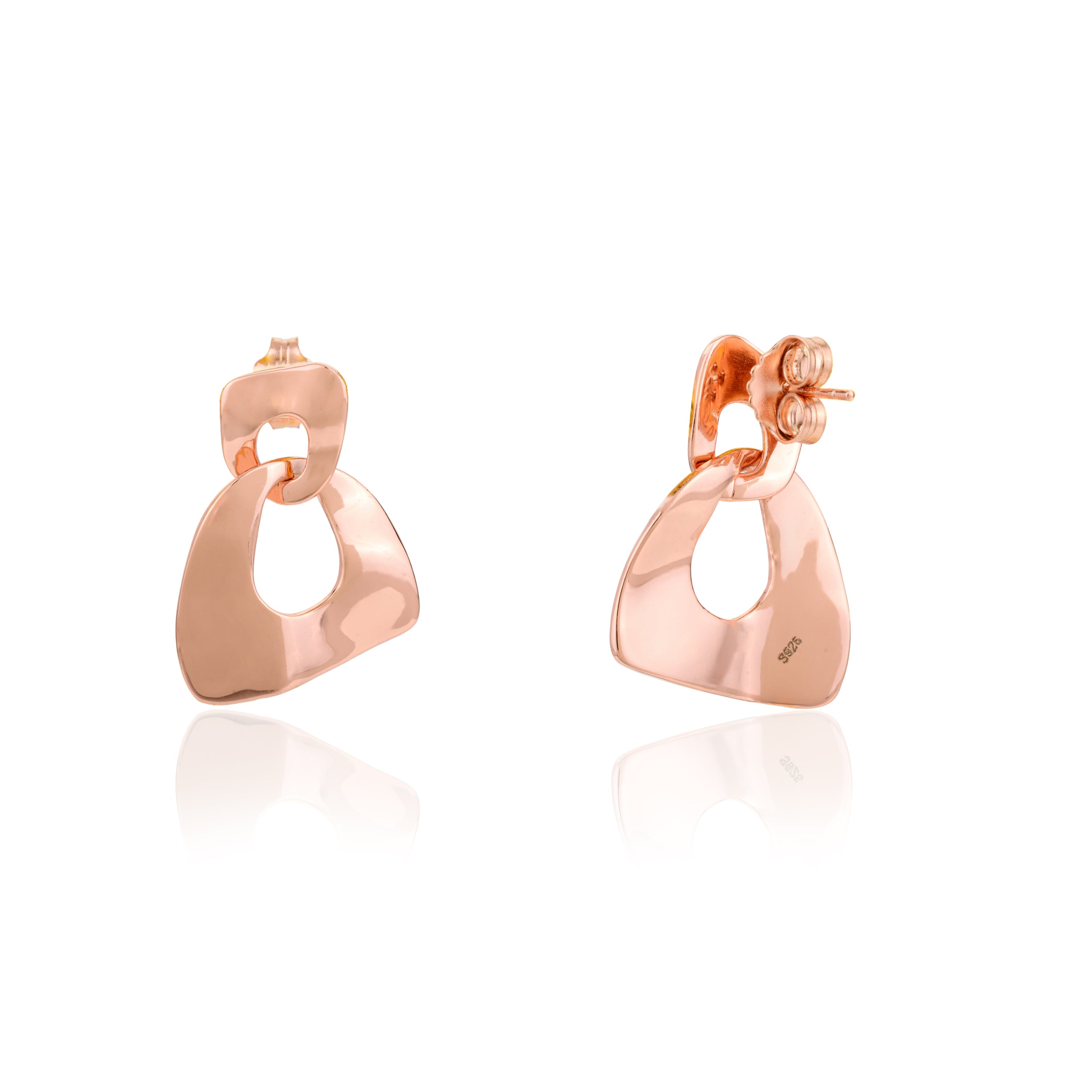 Trendy Twisted Silver Stud Earrings in Rose Gold Finish