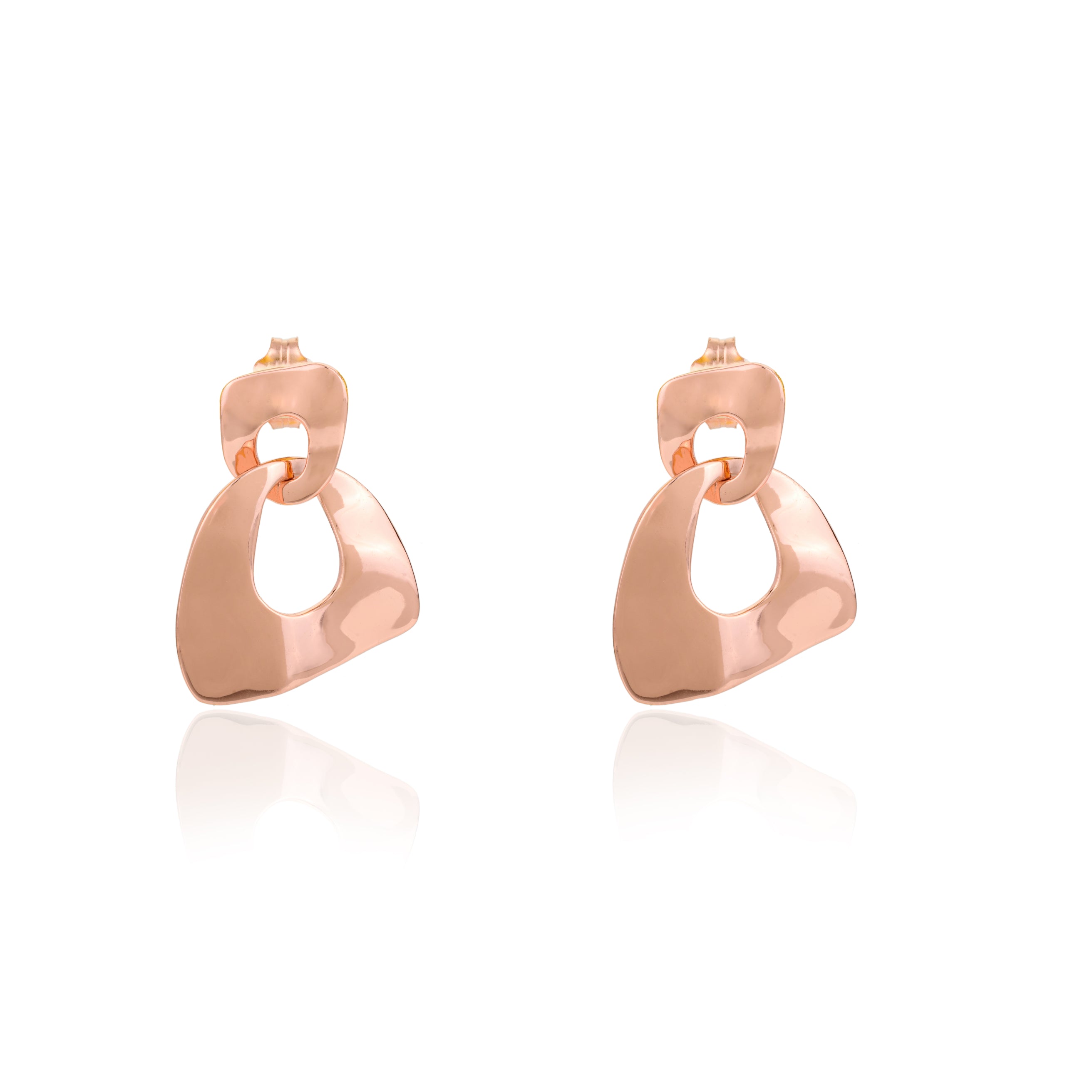 Trendy Twisted Silver Stud Earrings in Rose Gold Finish