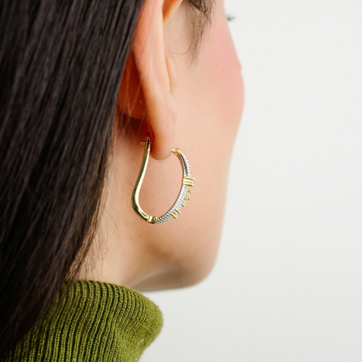 Trendy gold finish C Hoop Silver Earrings