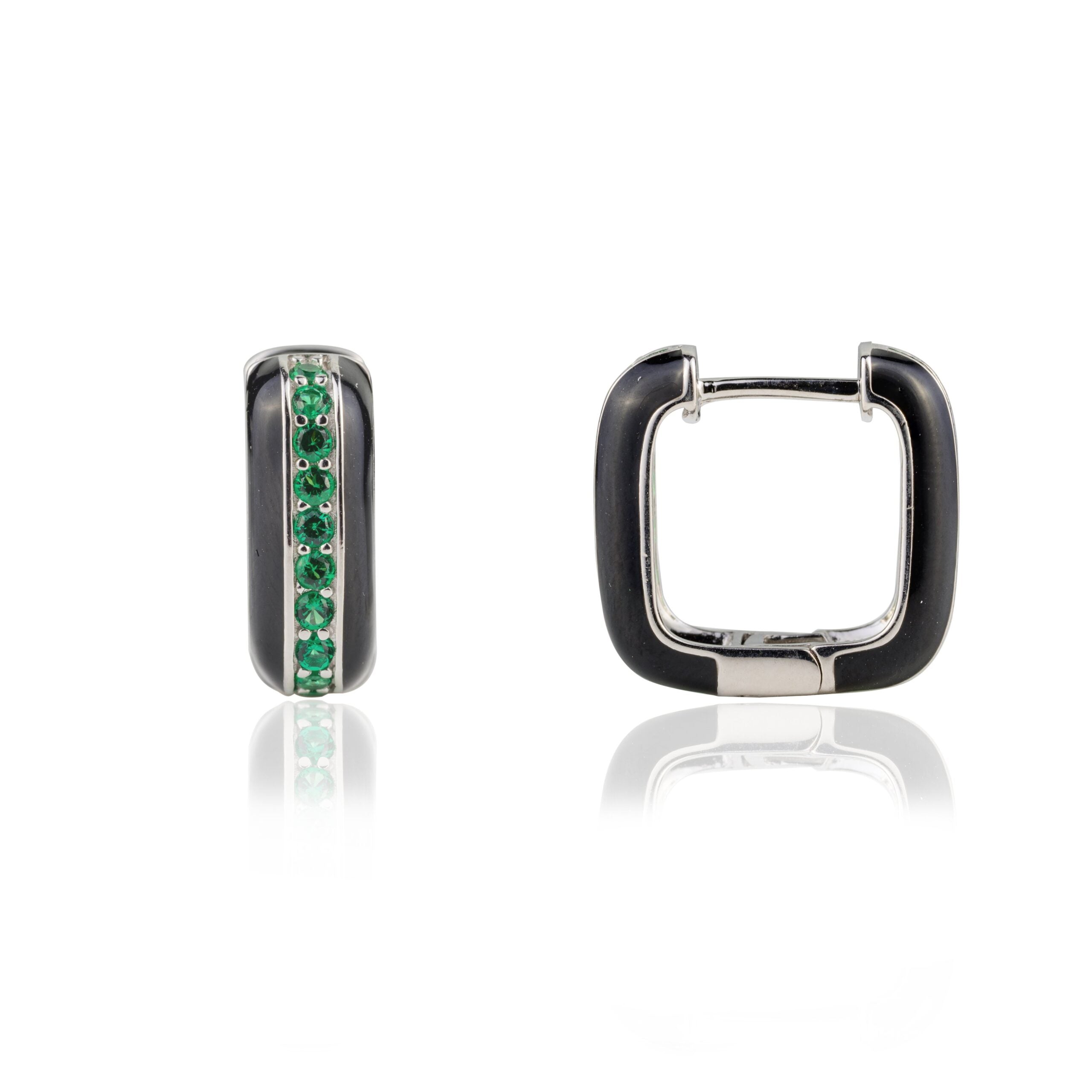 Green Emerald Square Hoops Huggie Earrings