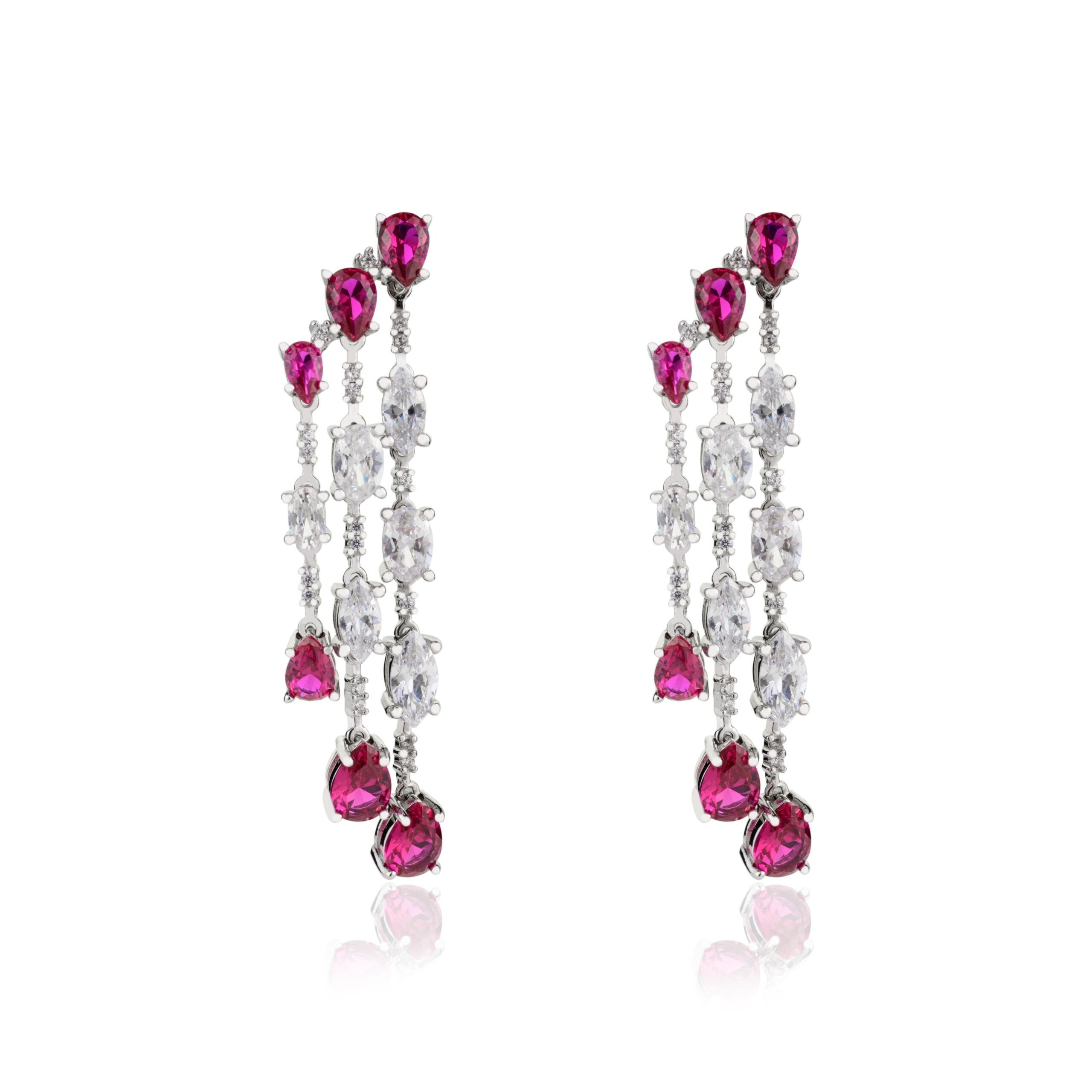 Ruby Cz Diamond Drops Chandelier Dangle Earrings