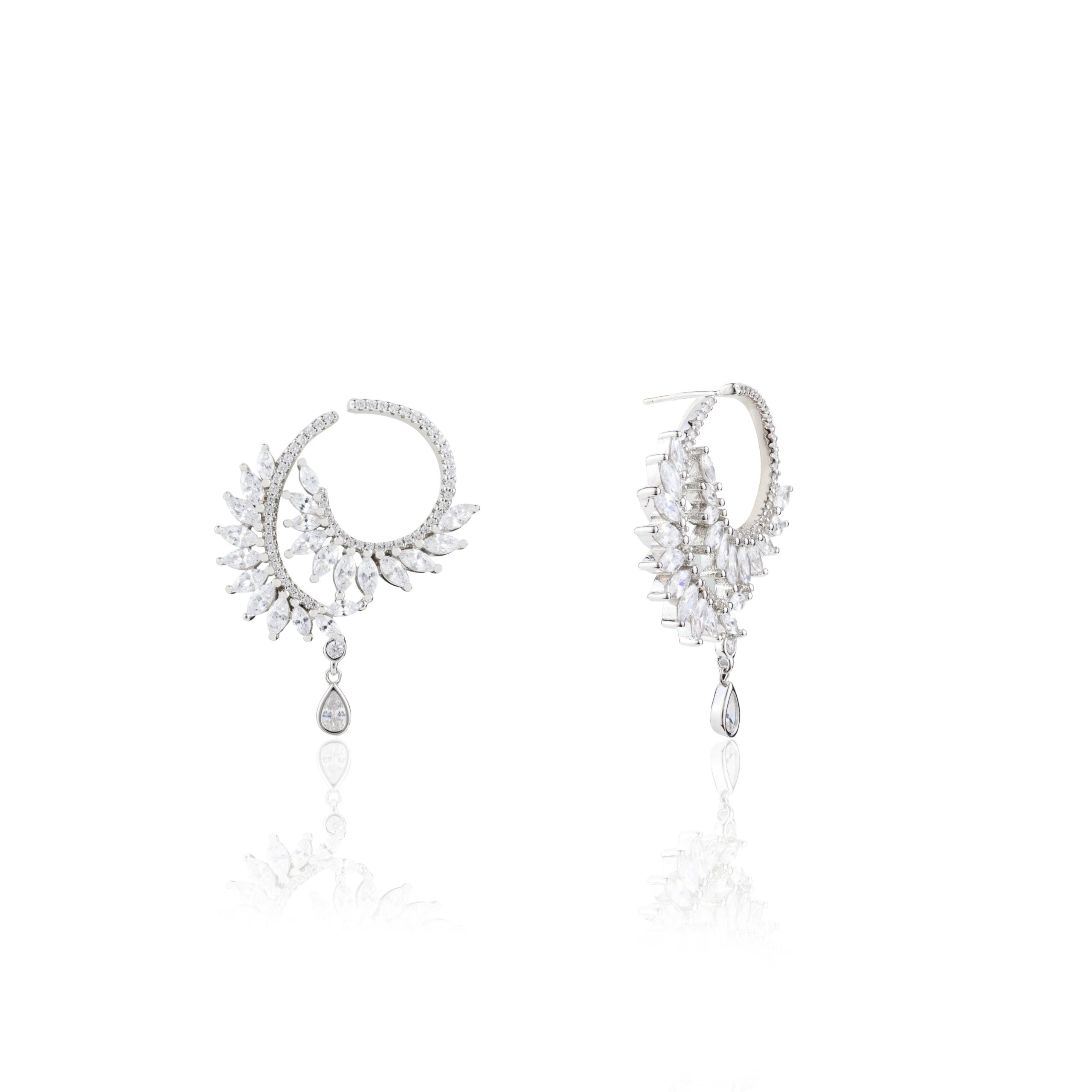 Cz Diamond Drop Leaf Climber Stud earrings