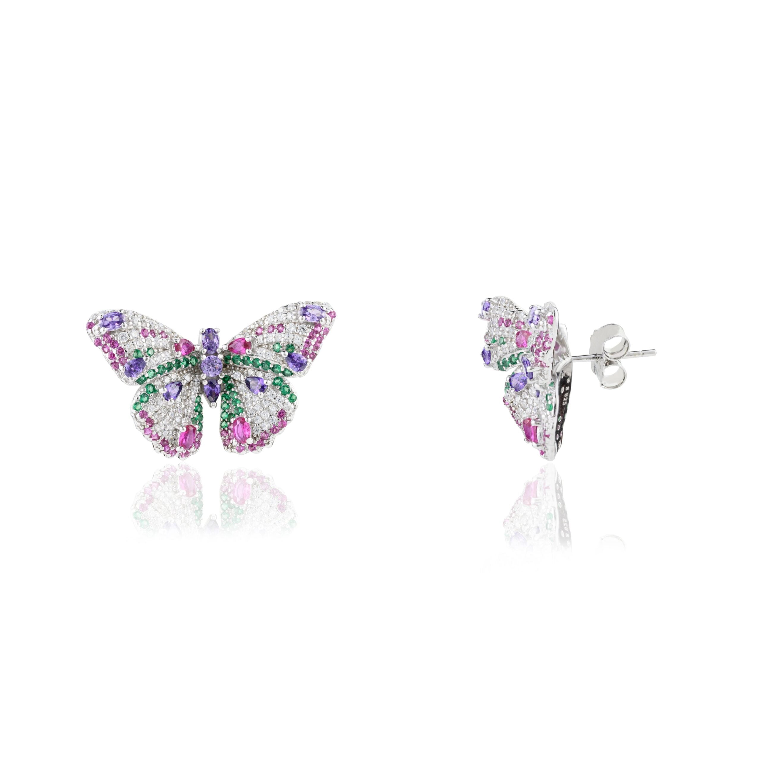 Multicolor Butterfly Statement Stud Earrings with Sparkling Cz Crystals