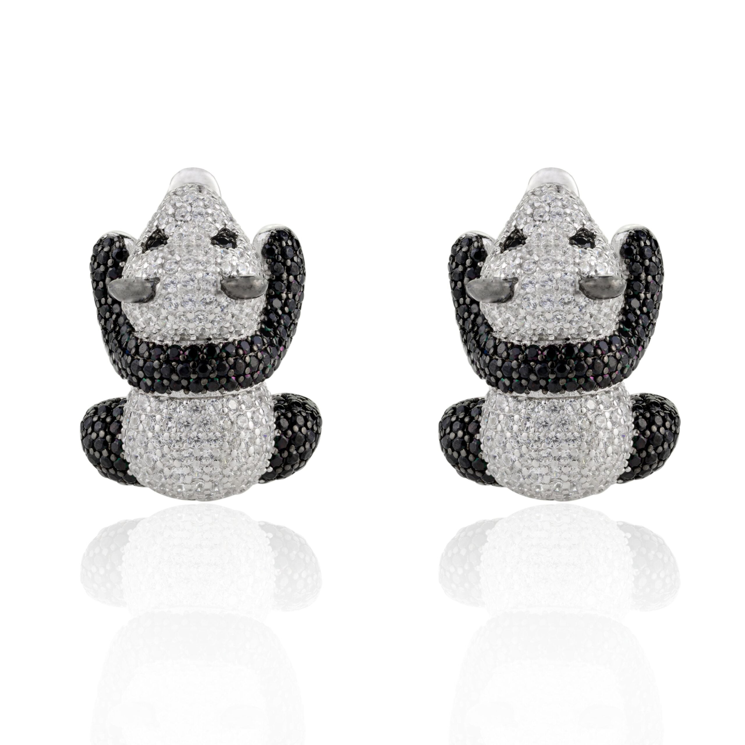 Elegant Sparkling Crystal Gemstones Panda Earrings