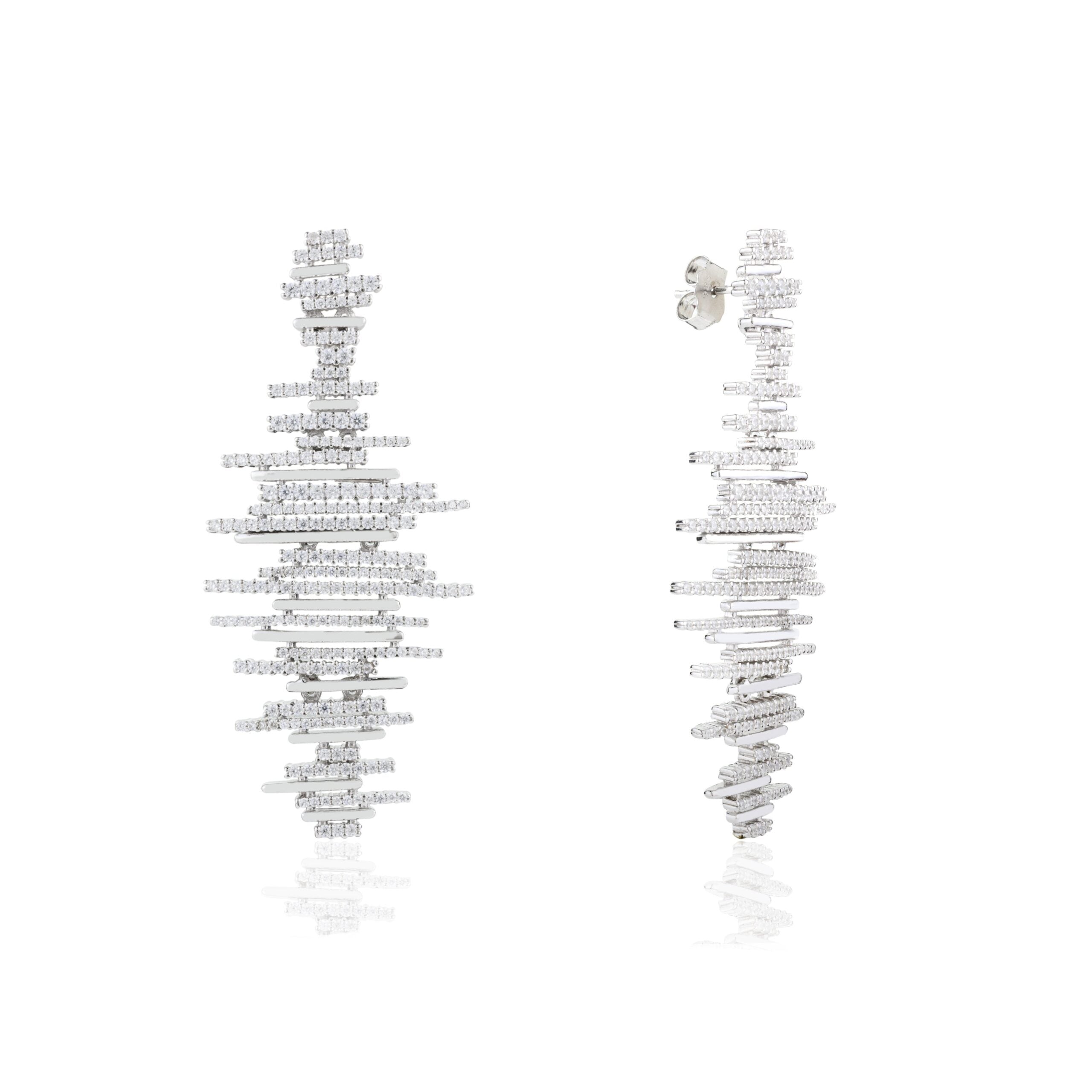 Dazzling Zigzag Cz Bar Dangle Earrings