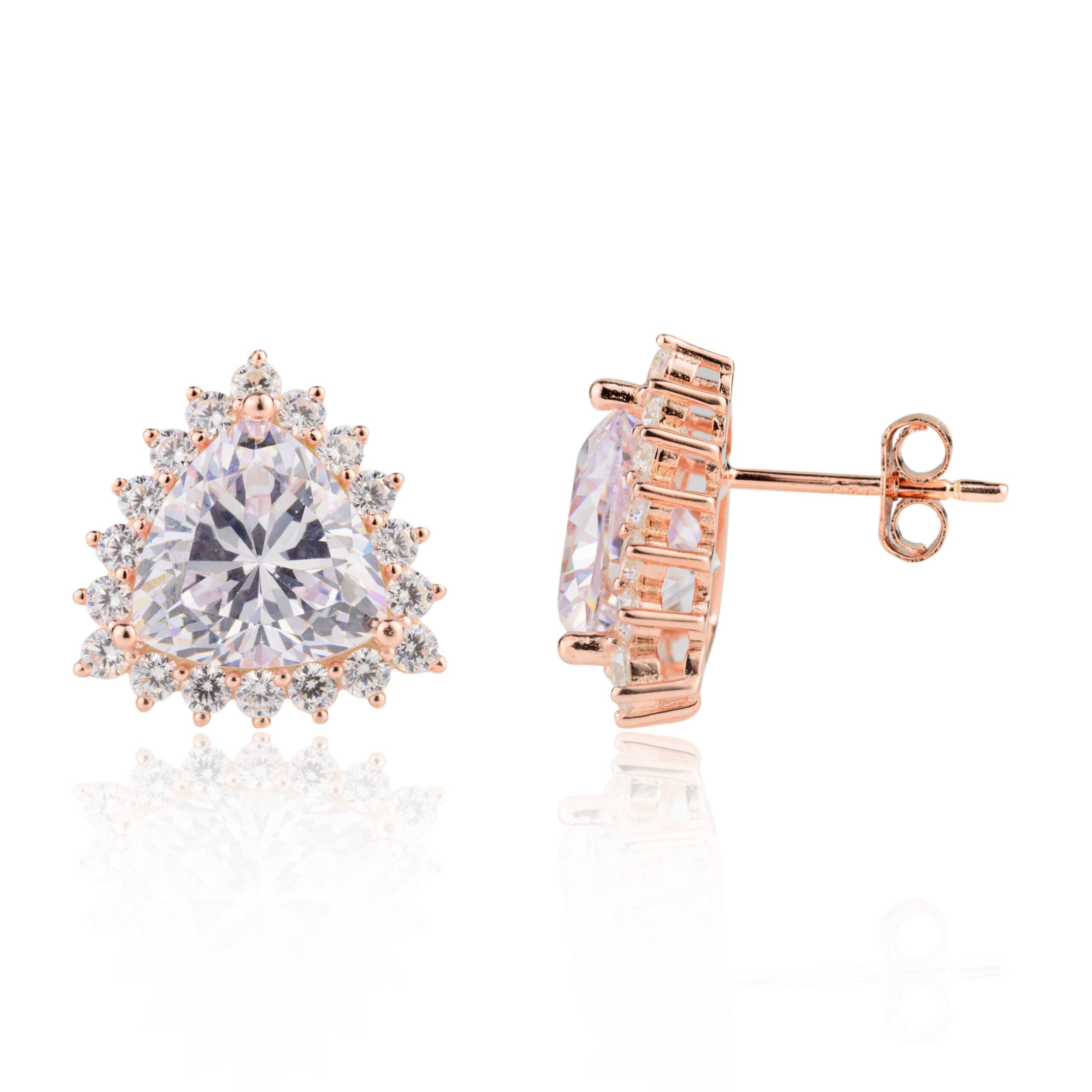 Rose Gold Trillion Solitaire Diamond Earrings