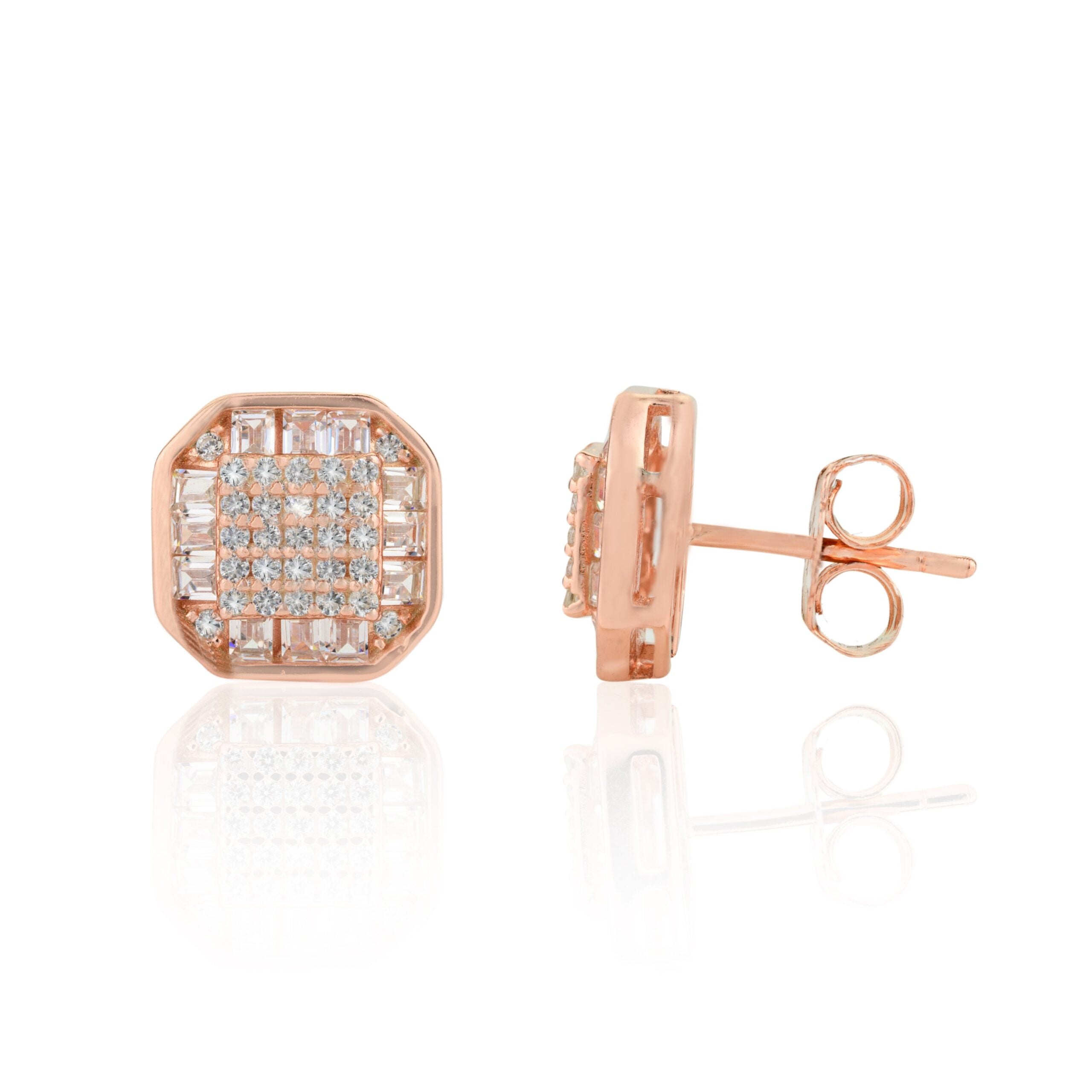 Hexagonal Shape Minimalist Studs in Rose gold finish