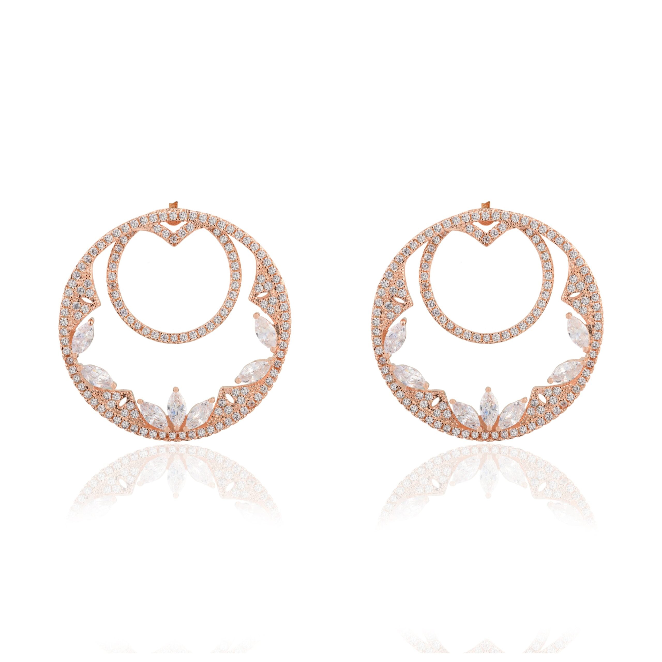 Twin Circle Link Hoop Stud Earrings