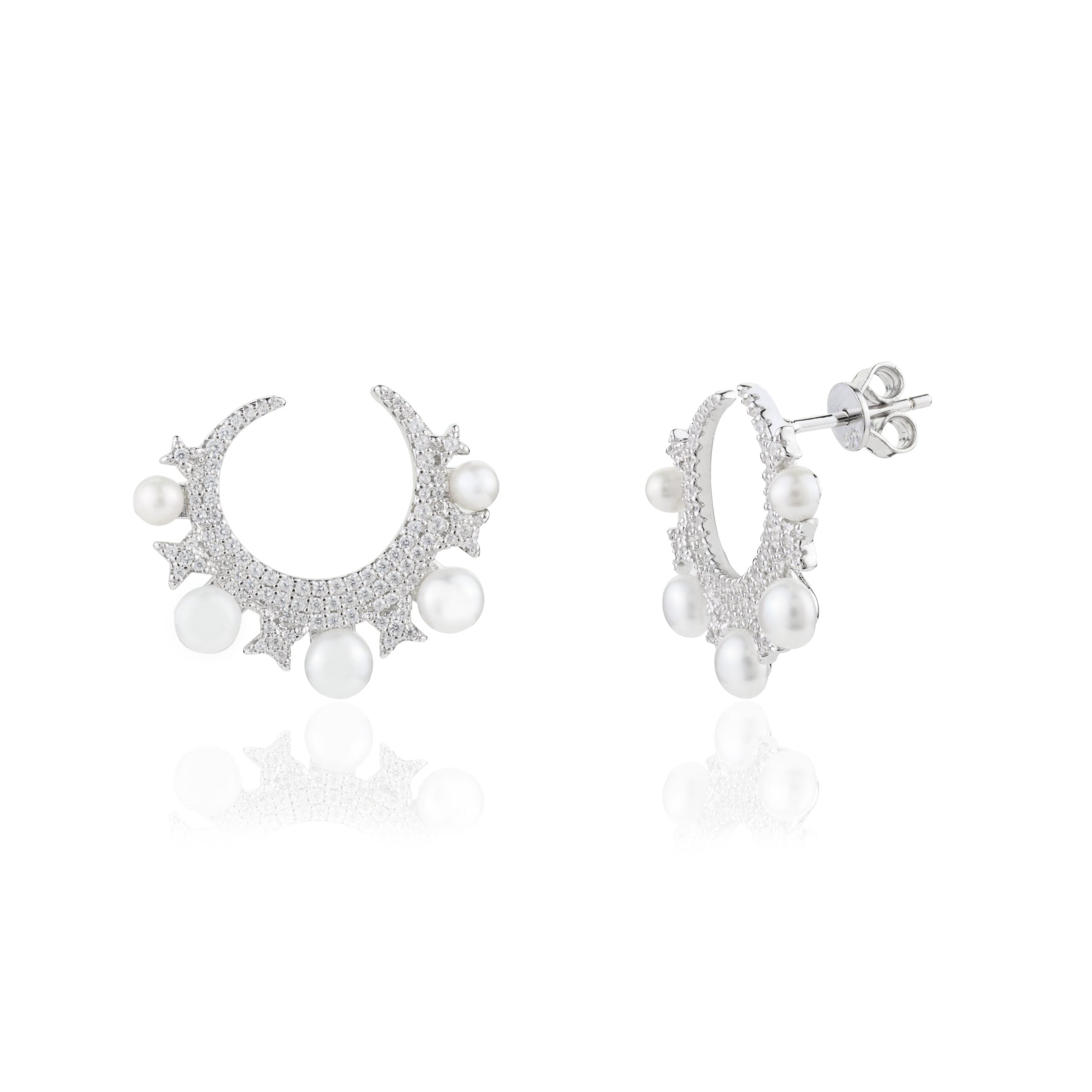 Eclipse Moon Studs Pearl Earrings