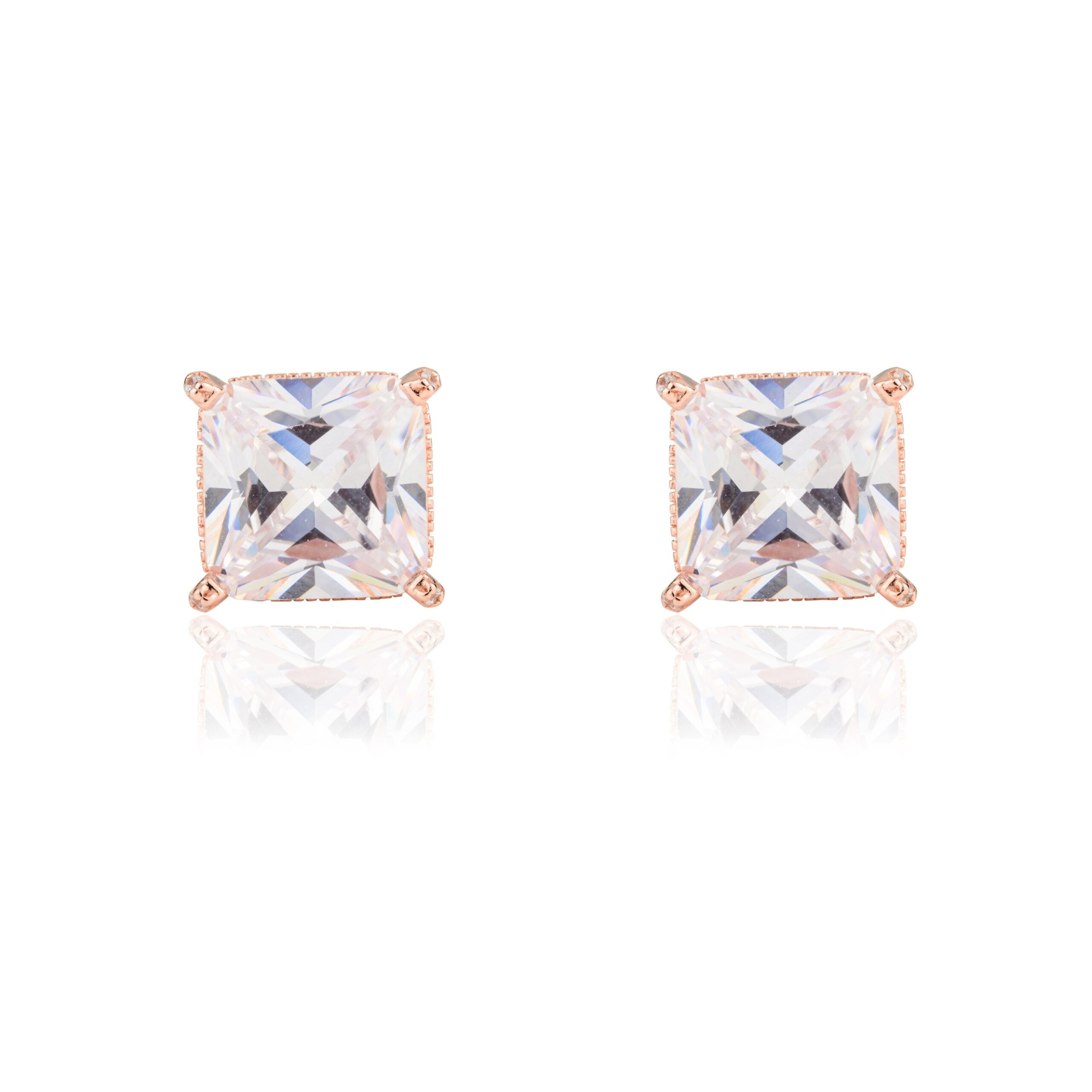 Rose Gold Cushion Cut Square Diamond Studs