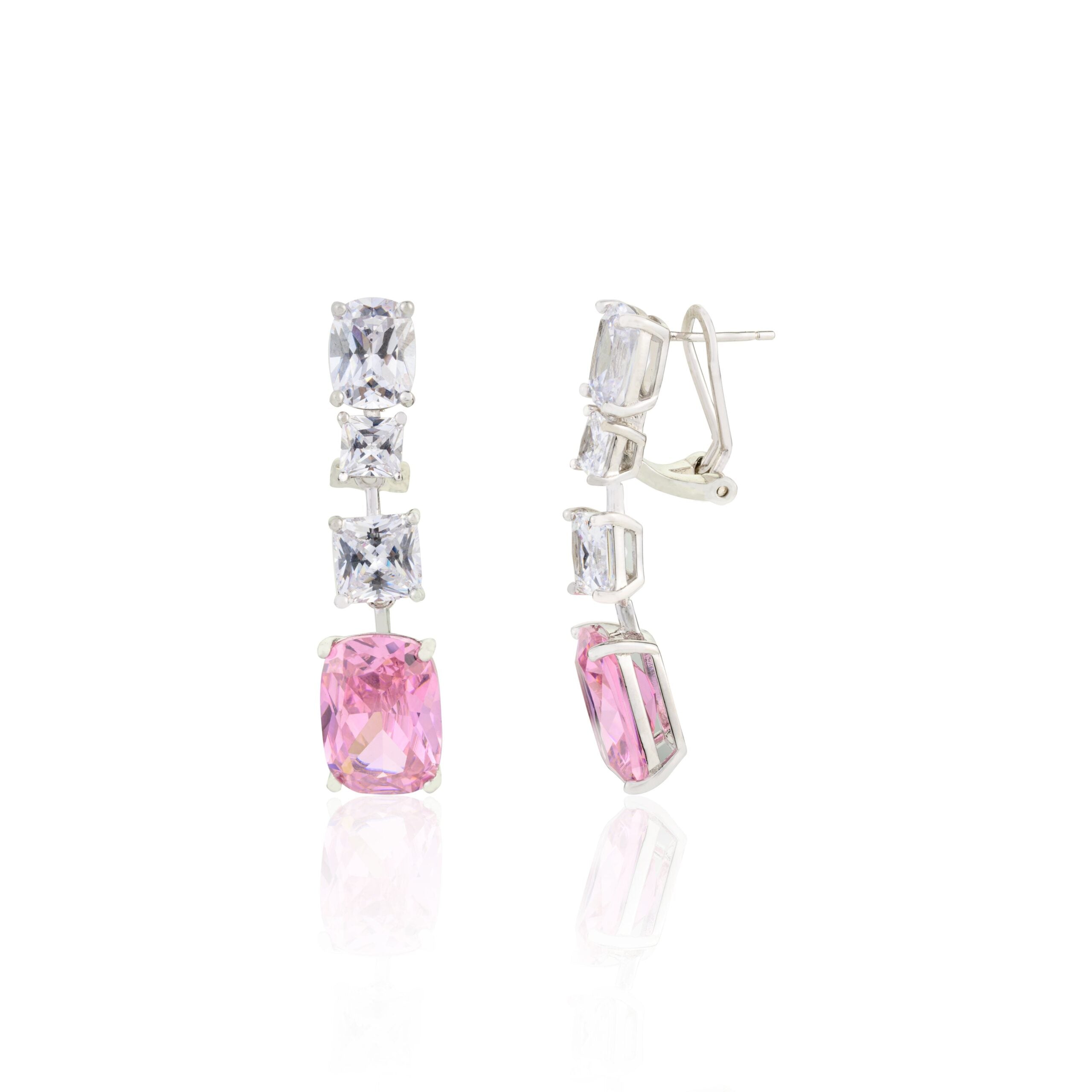 Emerald Cut Pink Diamond Dangle Earrings