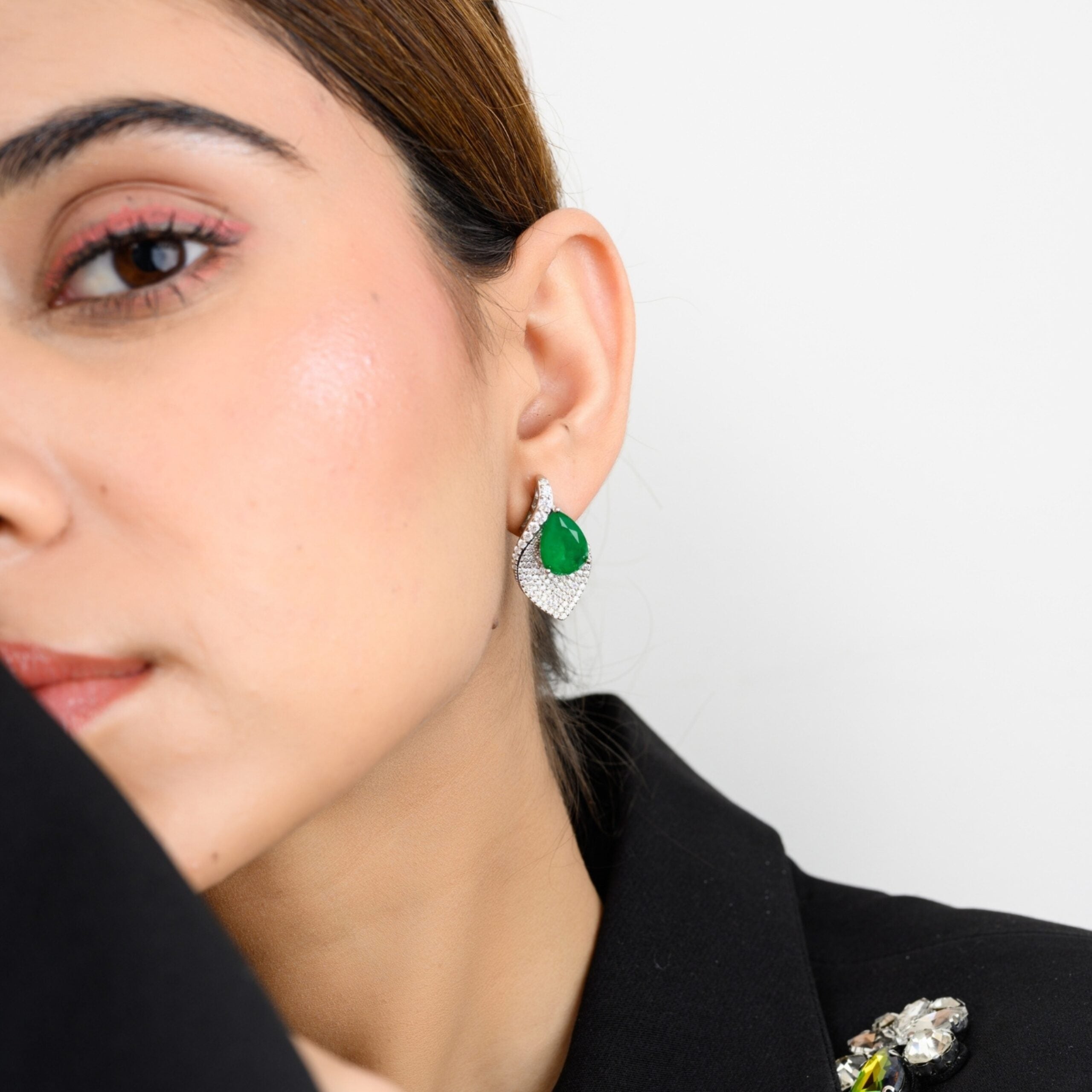 Green Emerald Water Drop Stud Earrings