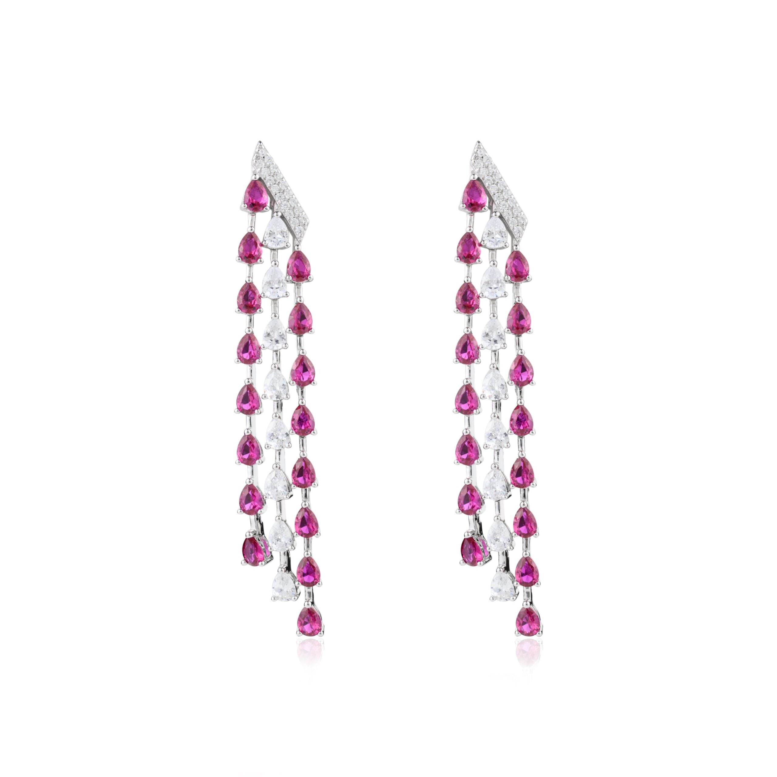 Pink Tourmaline Cz Drops Chandelier Dangle Earrings